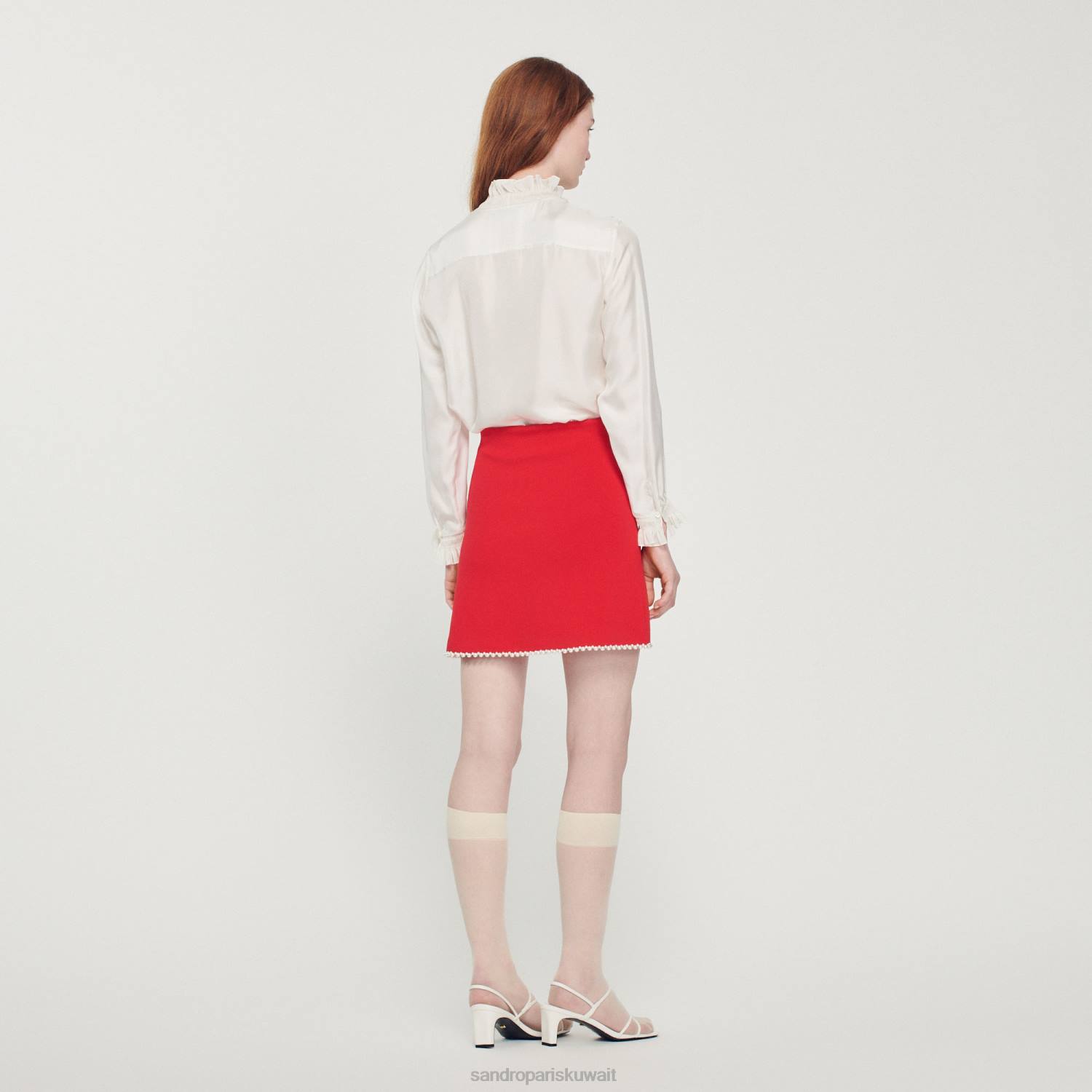 ثياب Sandro Paris تنورة قصيرة مطرز أحمر نحيف ZJ00244