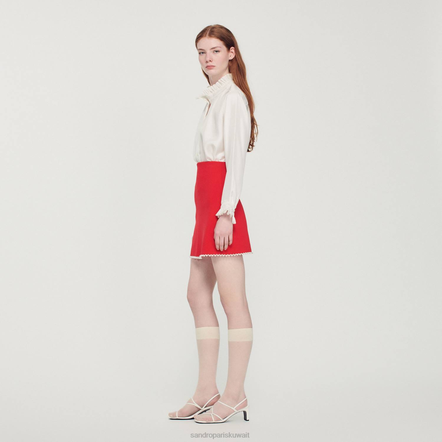 ثياب Sandro Paris تنورة قصيرة مطرز أحمر نحيف ZJ00244