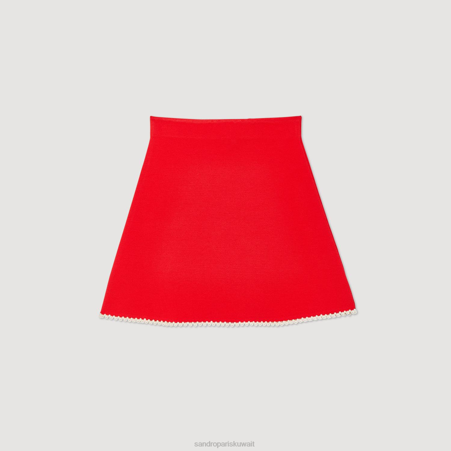 ثياب Sandro Paris تنورة قصيرة مطرز أحمر نحيف ZJ00244