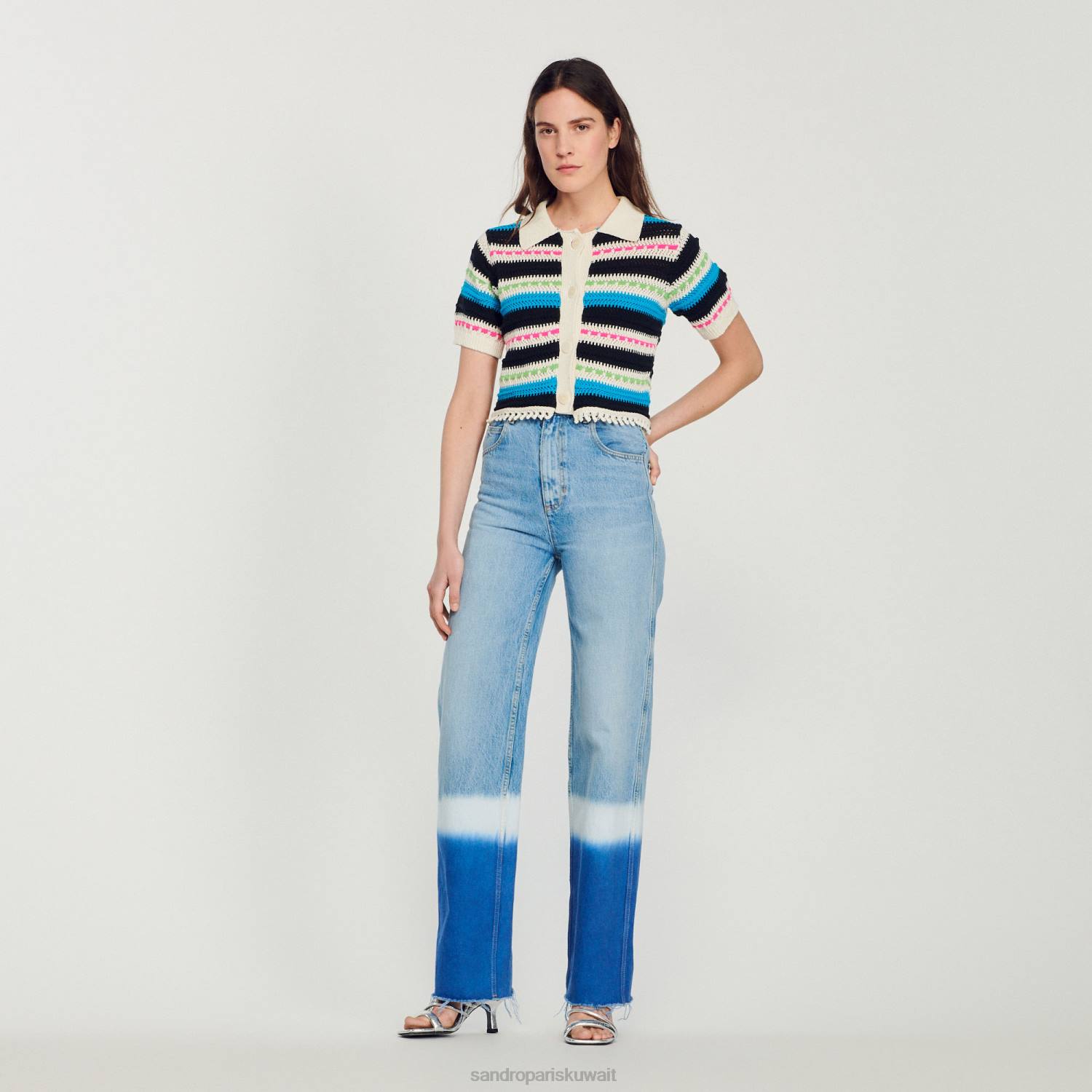 ثياب Sandro Paris الجينز المصبوغ جينز أزرق نحيف ZJ00246