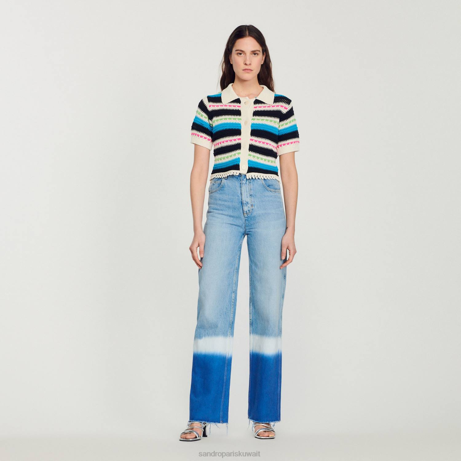 ثياب Sandro Paris الجينز المصبوغ جينز أزرق نحيف ZJ00246