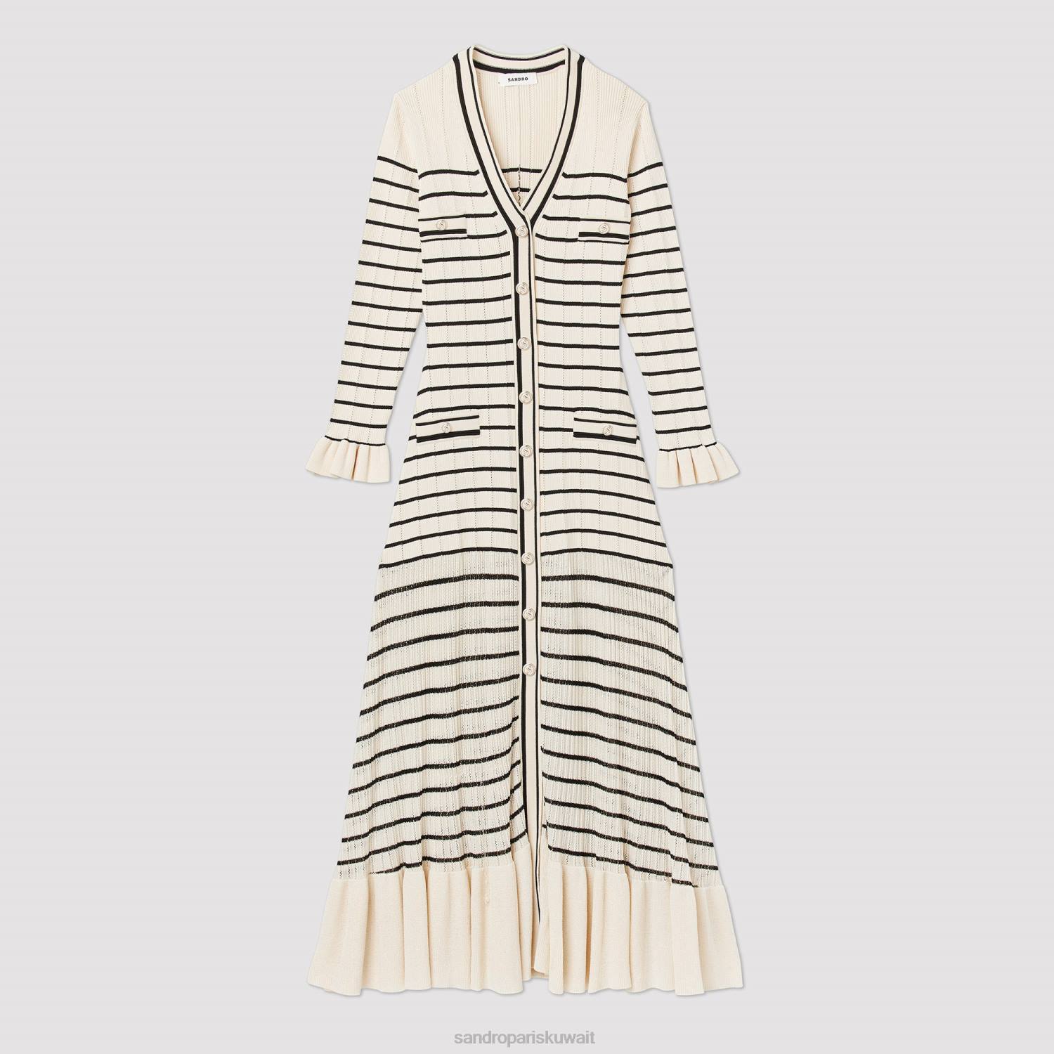 ثياب Sandro Paris فستان طويل مخطط بحار بيج فاتح نحيف ZJ00247