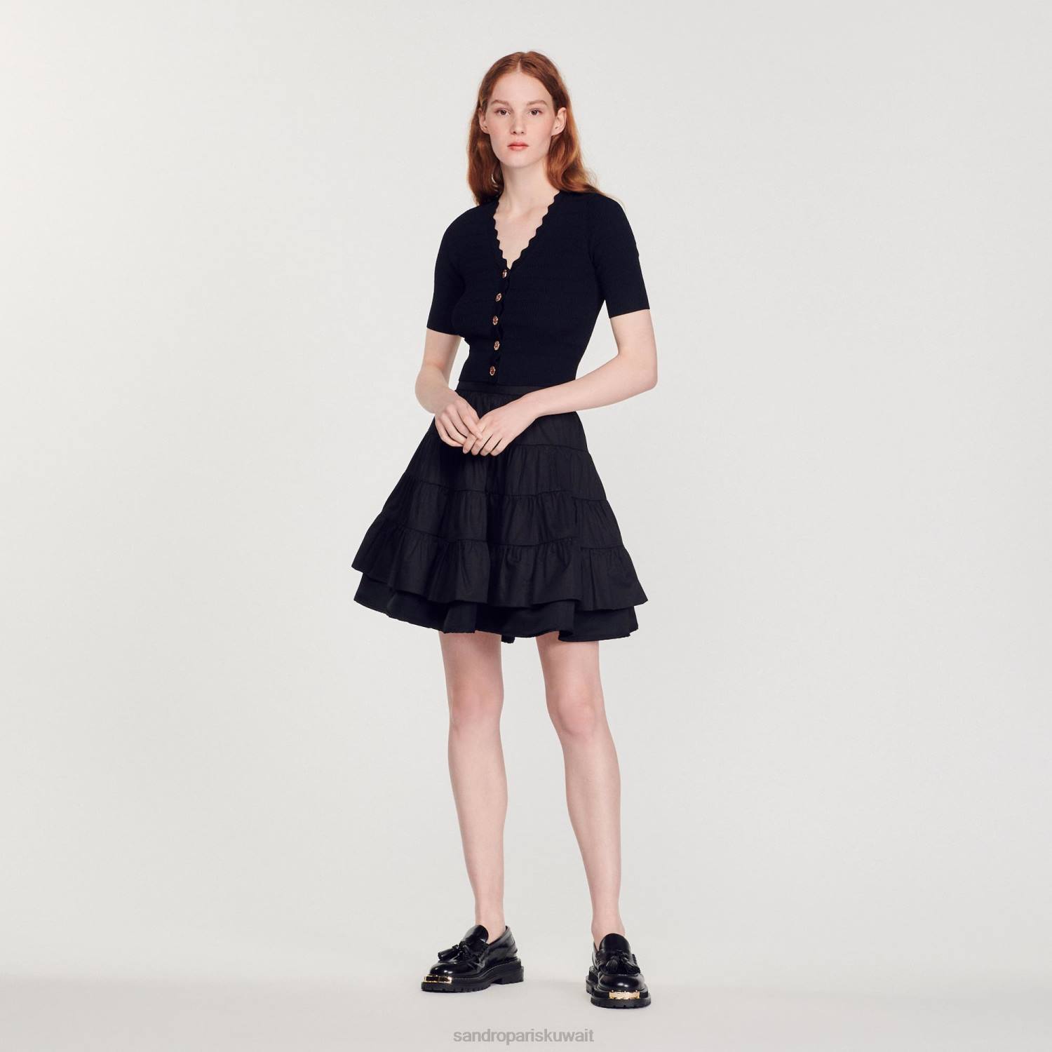 ثياب Sandro Paris سترة محبوكة بأزرار فاخرة أسود نحيف ZJ00249