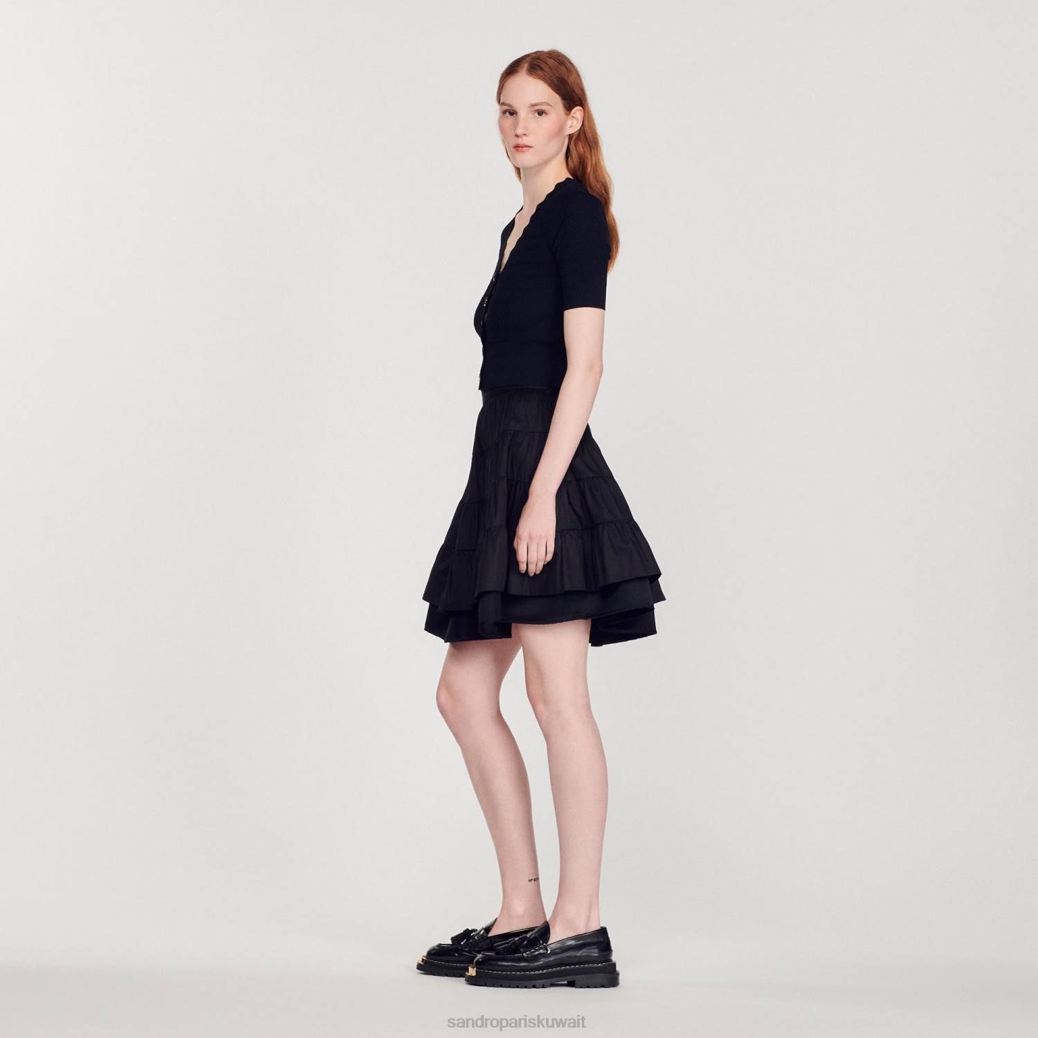 ثياب Sandro Paris سترة محبوكة بأزرار فاخرة أسود نحيف ZJ00249