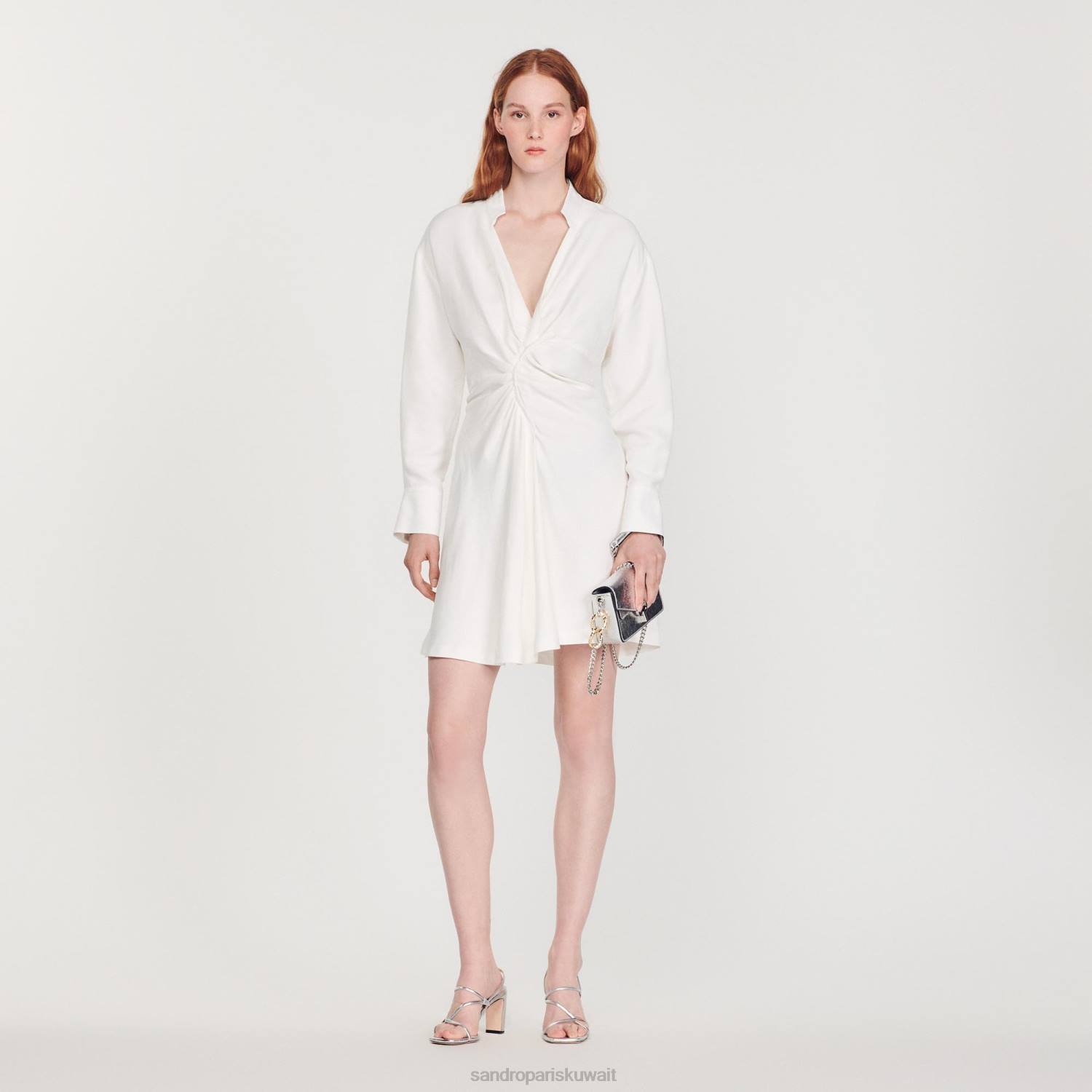 ثياب Sandro Paris فستان قصير بأكمام طويلة بيج فاتح نحيف ZJ00253