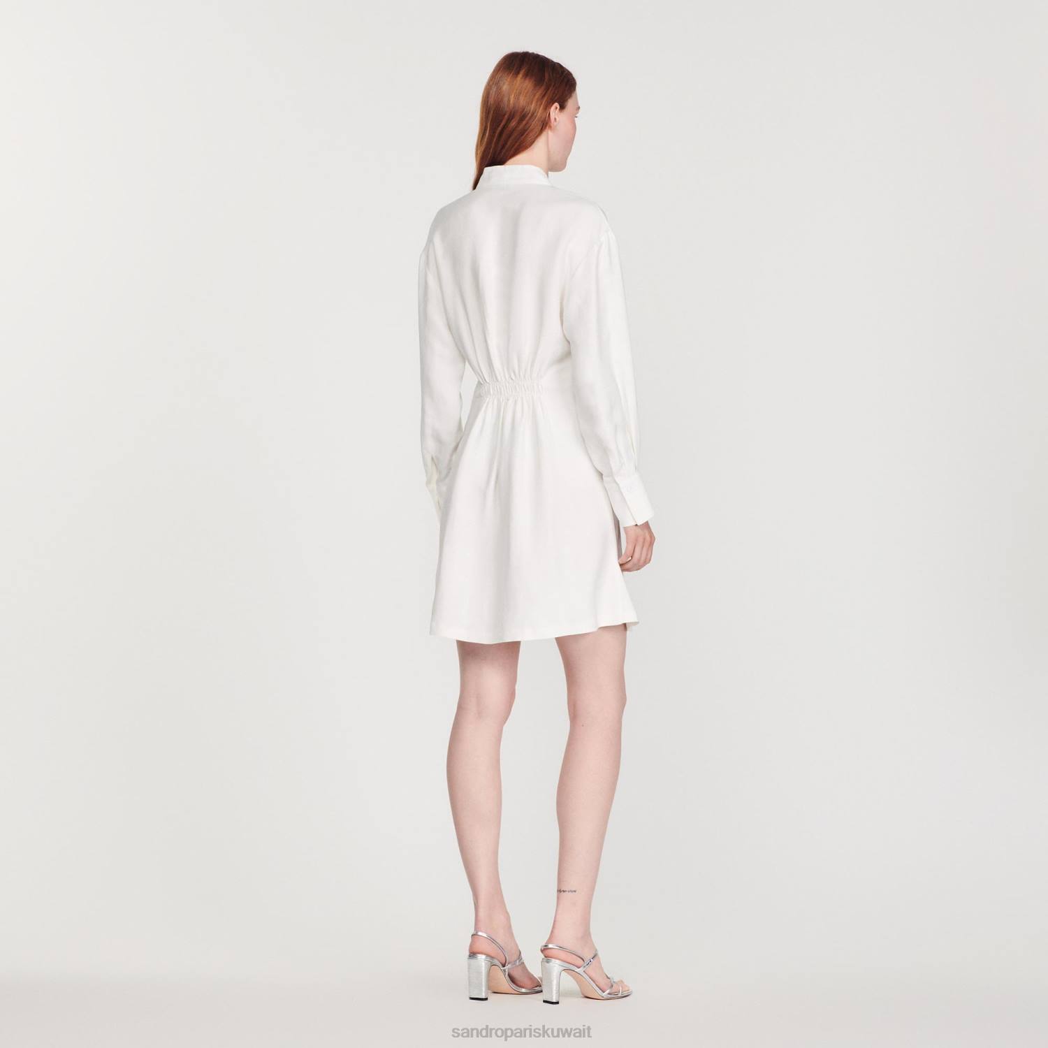 ثياب Sandro Paris فستان قصير بأكمام طويلة بيج فاتح نحيف ZJ00253