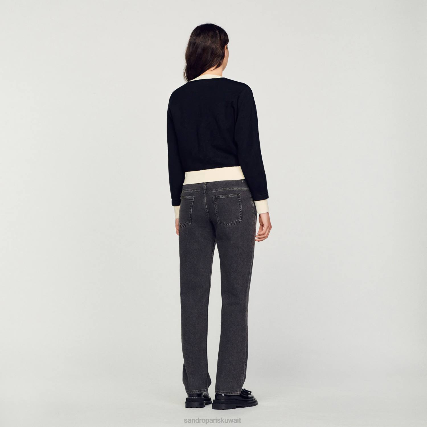 ثياب Sandro Paris سترة بلونين مع أزرار أسود نحيف ZJ00254