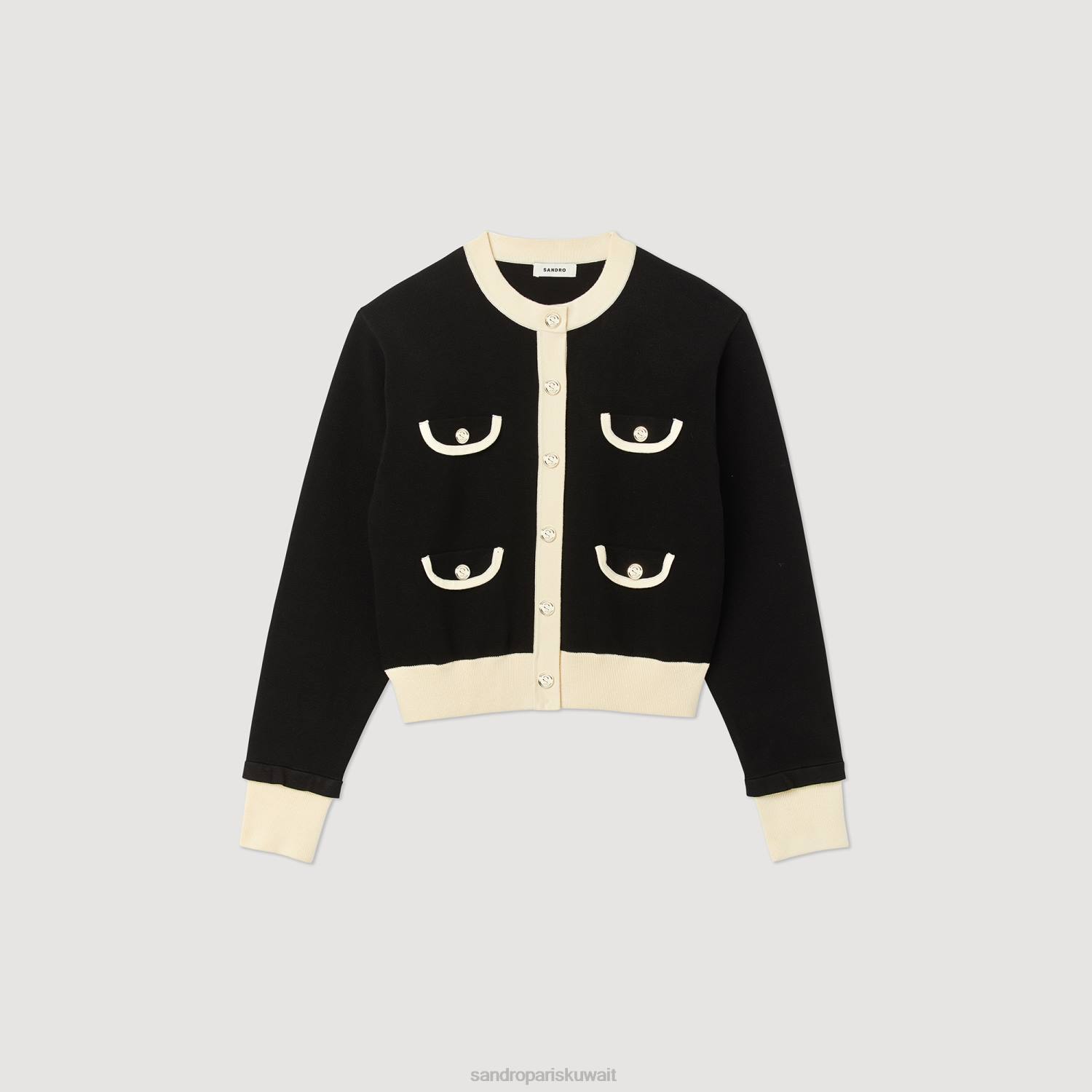 ثياب Sandro Paris سترة بلونين مع أزرار أسود نحيف ZJ00254