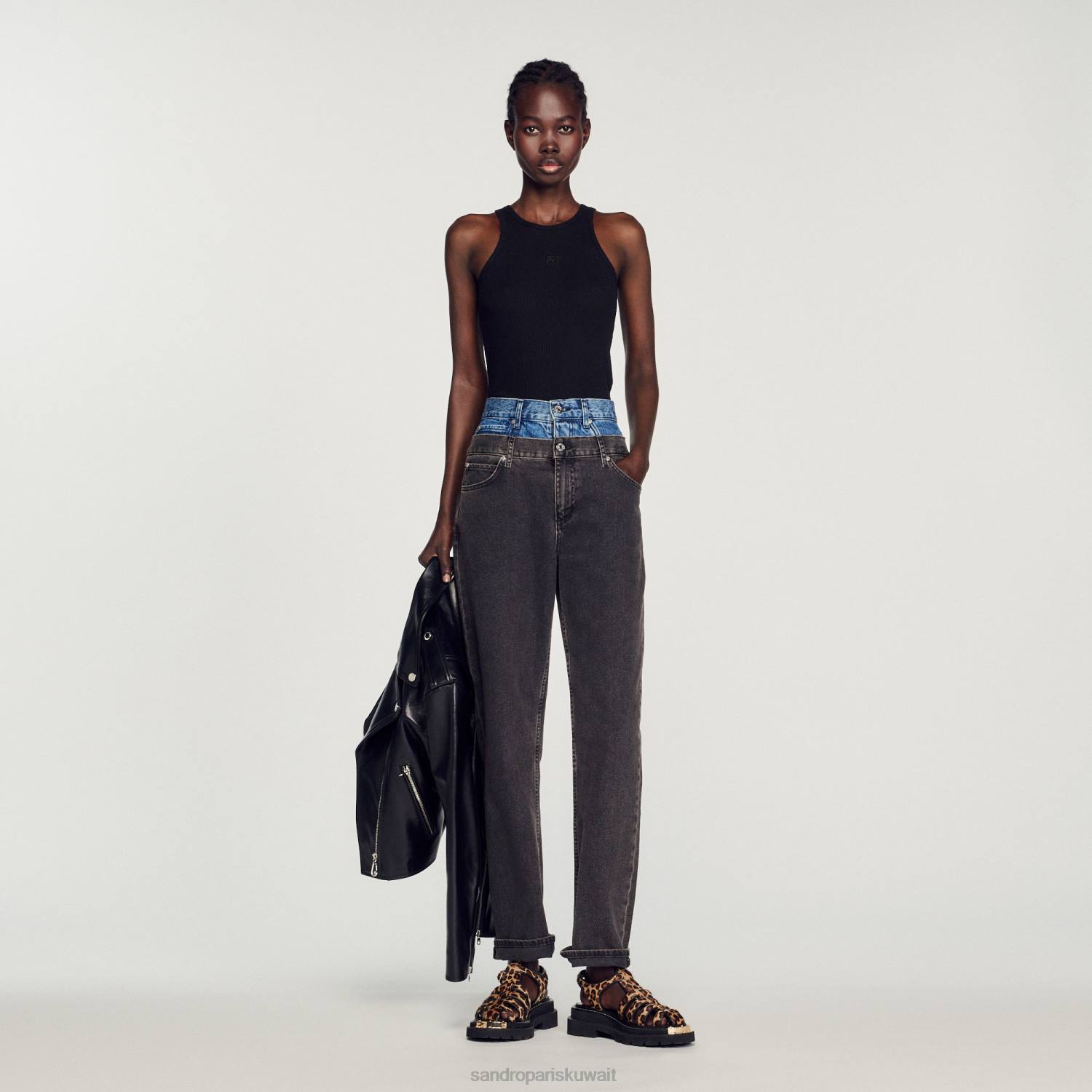 ثياب Sandro Paris سترة علوية بشعار مزدوج أسود نحيف ZJ00256