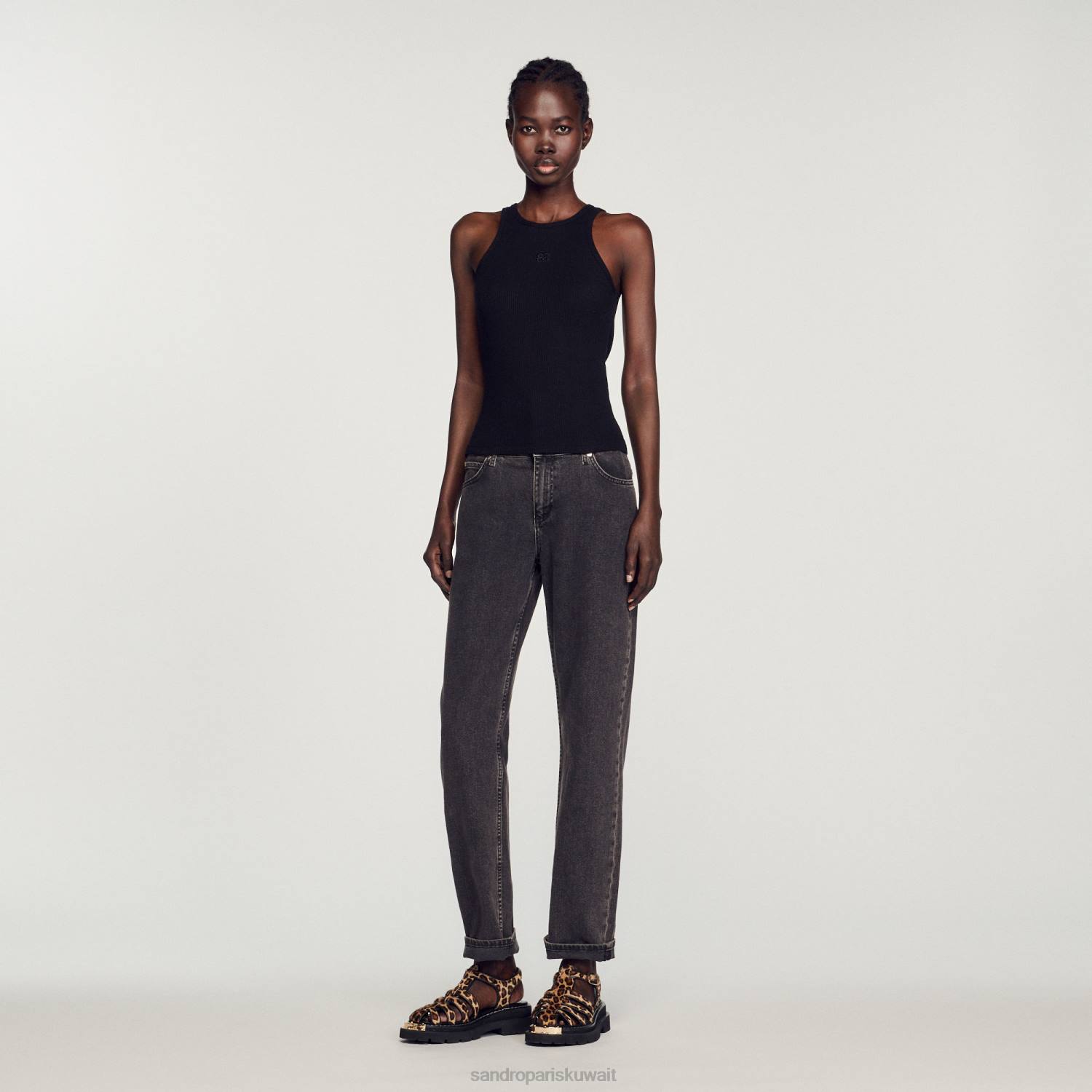 ثياب Sandro Paris سترة علوية بشعار مزدوج أسود نحيف ZJ00256