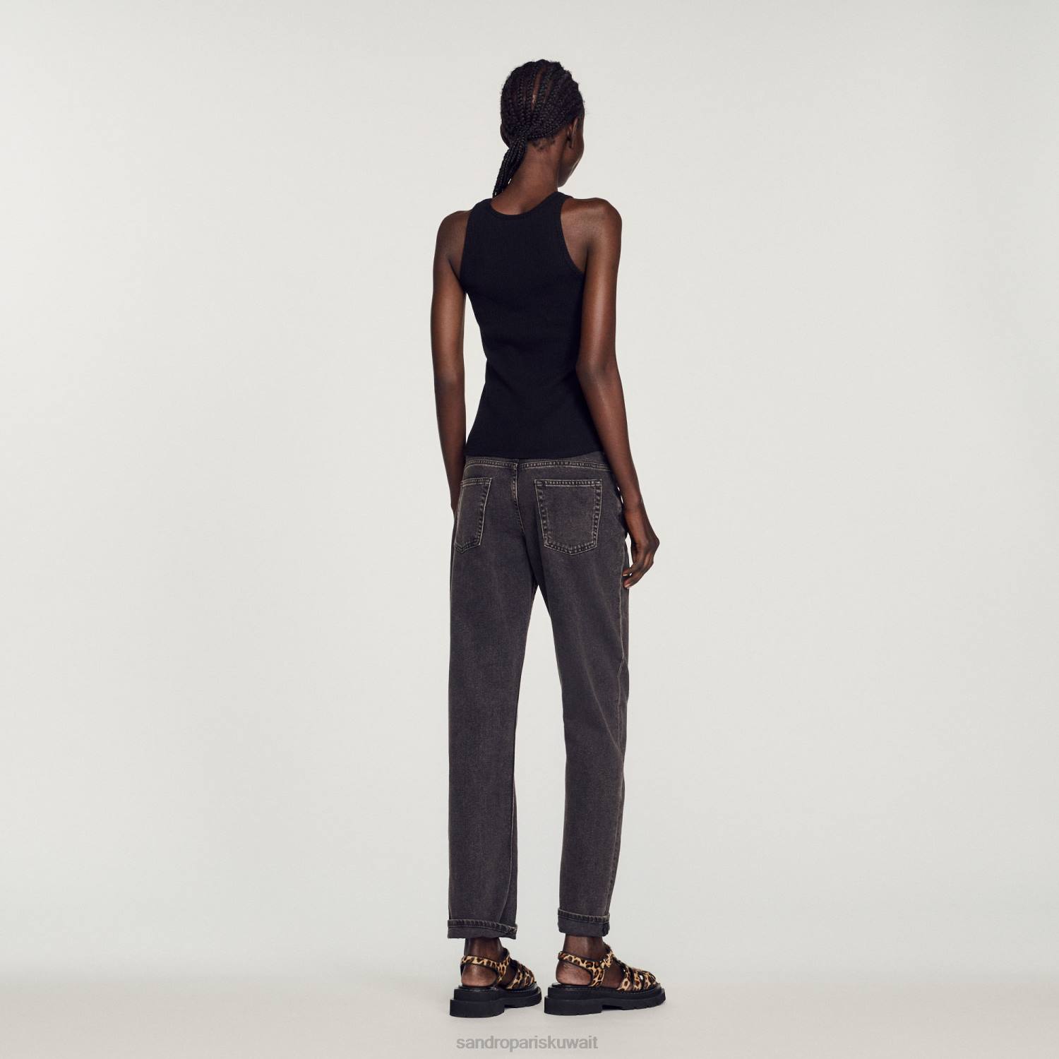 ثياب Sandro Paris سترة علوية بشعار مزدوج أسود نحيف ZJ00256