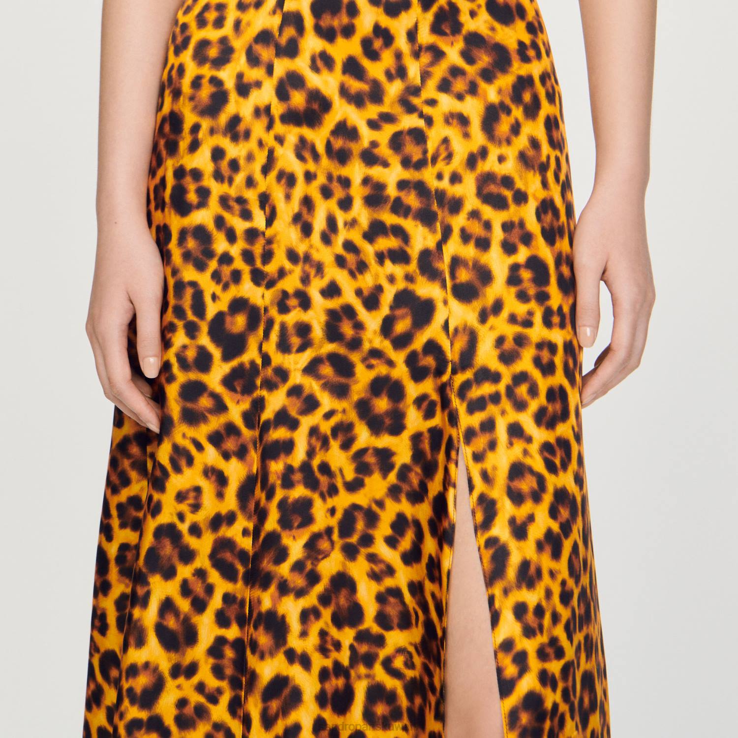 ثياب Sandro Paris تنورة الفهد برتقالي/أسود نحيف ZJ00257