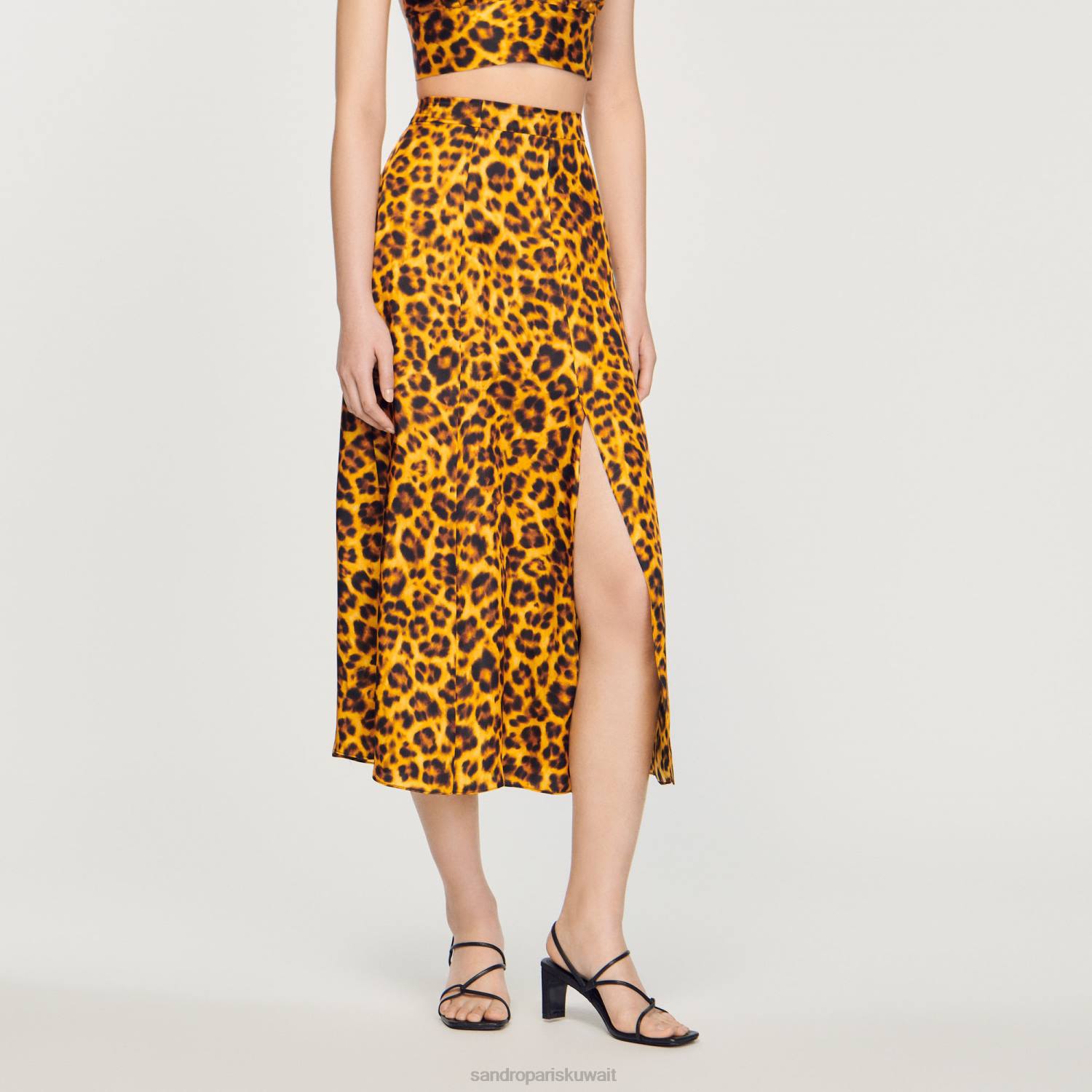 ثياب Sandro Paris تنورة الفهد برتقالي/أسود نحيف ZJ00257