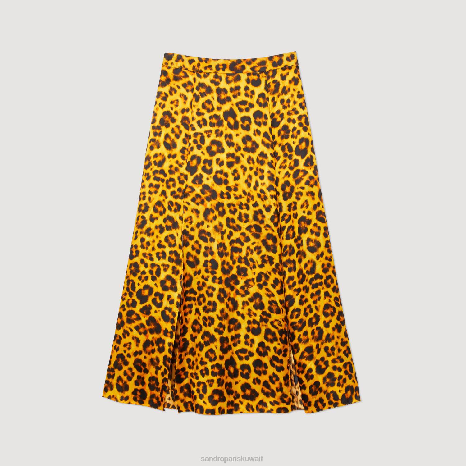 ثياب Sandro Paris تنورة الفهد برتقالي/أسود نحيف ZJ00257