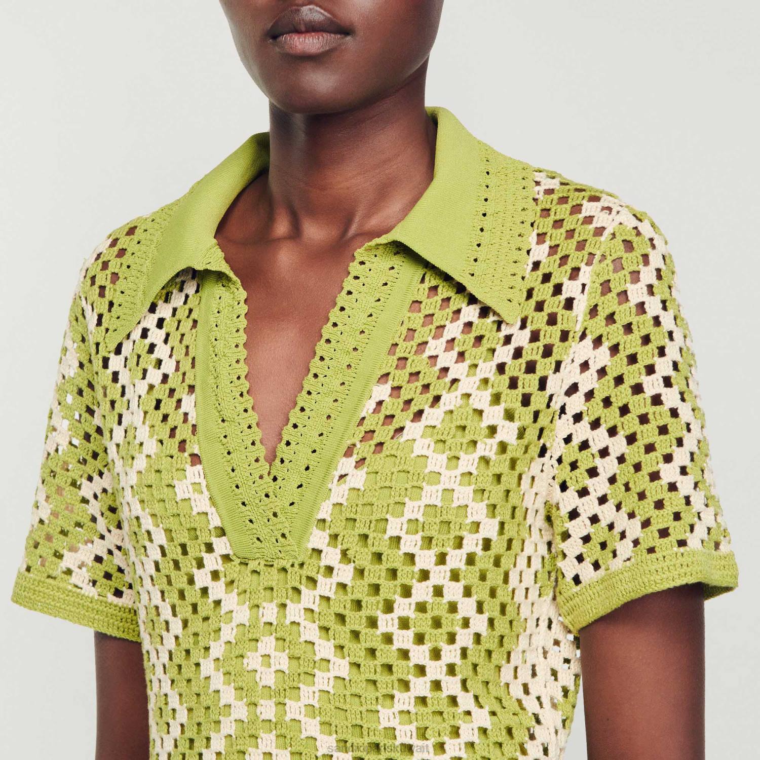 ثياب Sandro Paris فستان تونيك كروشيه أخضر زيتوني نحيف ZJ00259