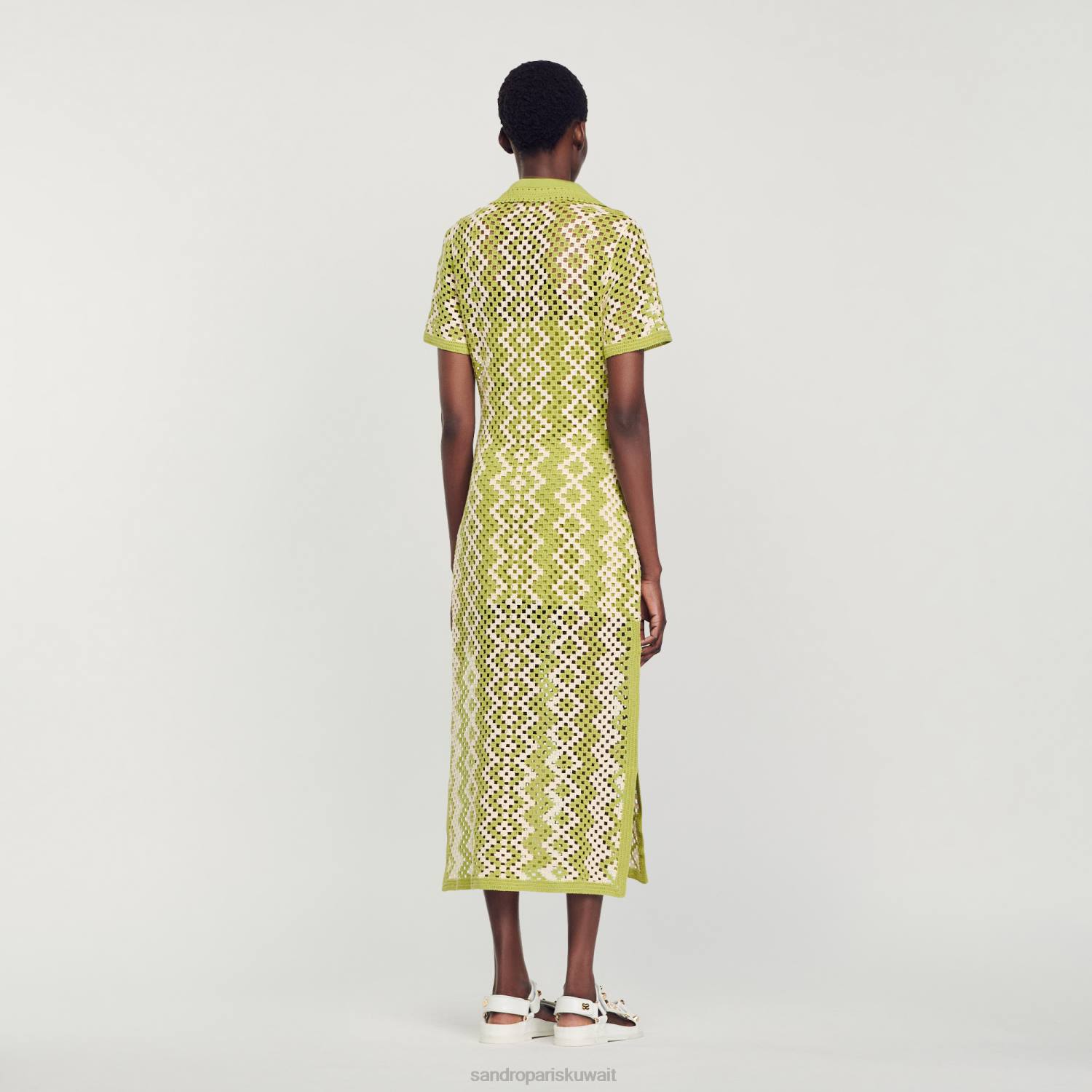 ثياب Sandro Paris فستان تونيك كروشيه أخضر زيتوني نحيف ZJ00259