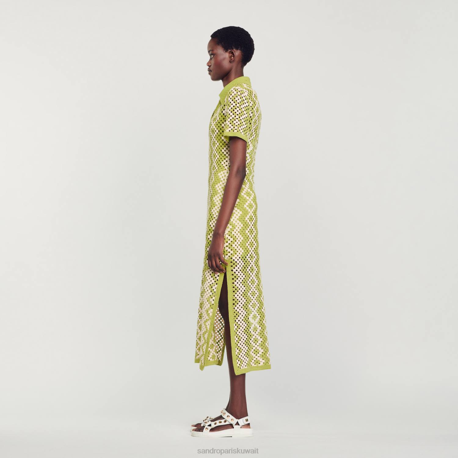 ثياب Sandro Paris فستان تونيك كروشيه أخضر زيتوني نحيف ZJ00259