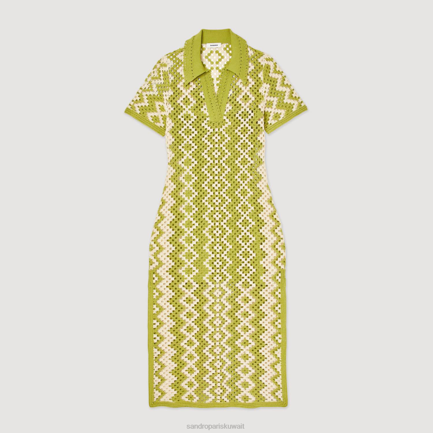 ثياب Sandro Paris فستان تونيك كروشيه أخضر زيتوني نحيف ZJ00259