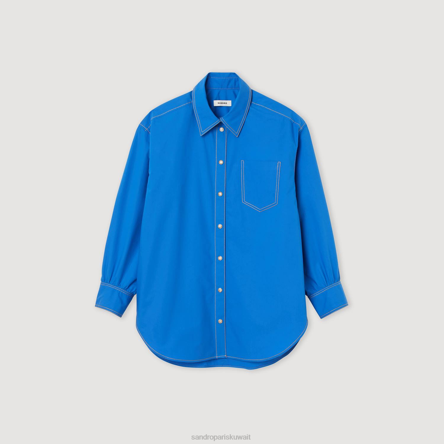ثياب Sandro Paris قميص بتفاصيل خياطة علوية ازرقلكهرباءيهية نحيف ZJ00265