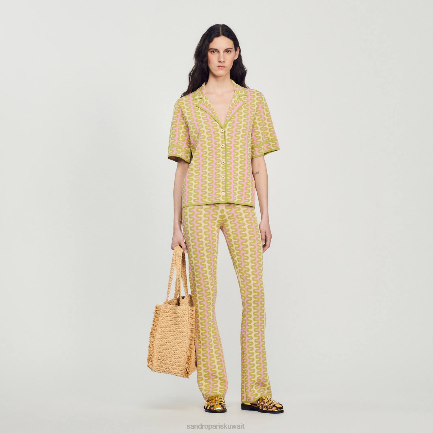 ثياب Sandro Paris سترة متماسكة منقوشة متعدد الألوان نحيف ZJ00270