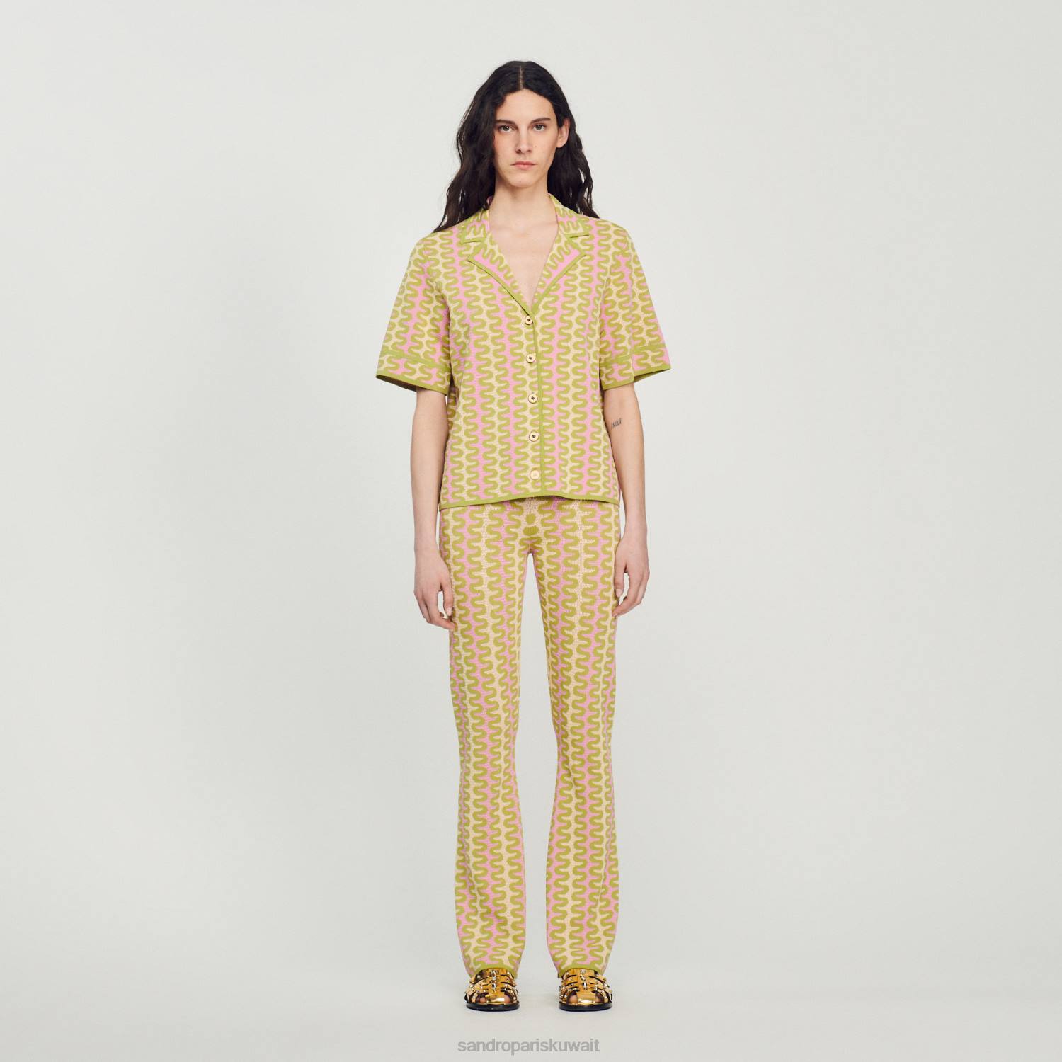 ثياب Sandro Paris سترة متماسكة منقوشة متعدد الألوان نحيف ZJ00270