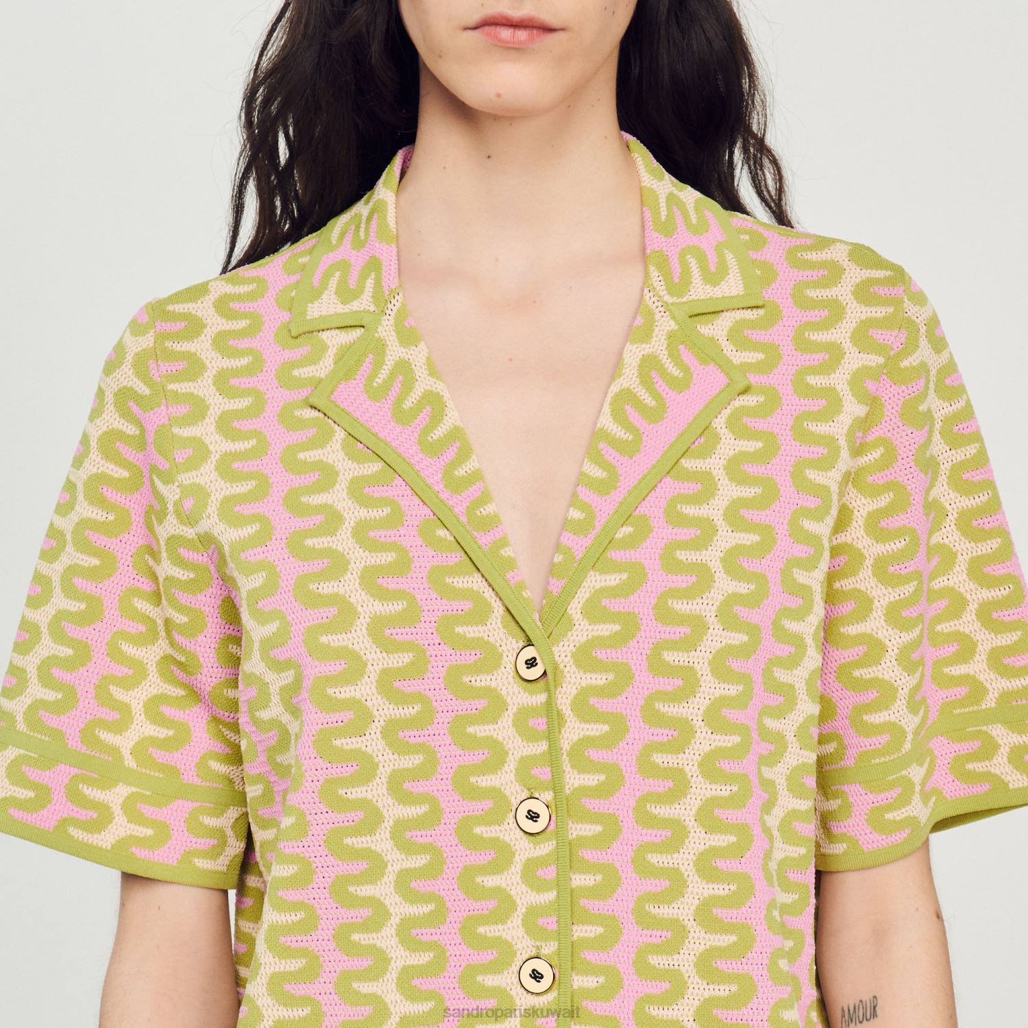 ثياب Sandro Paris سترة متماسكة منقوشة متعدد الألوان نحيف ZJ00270