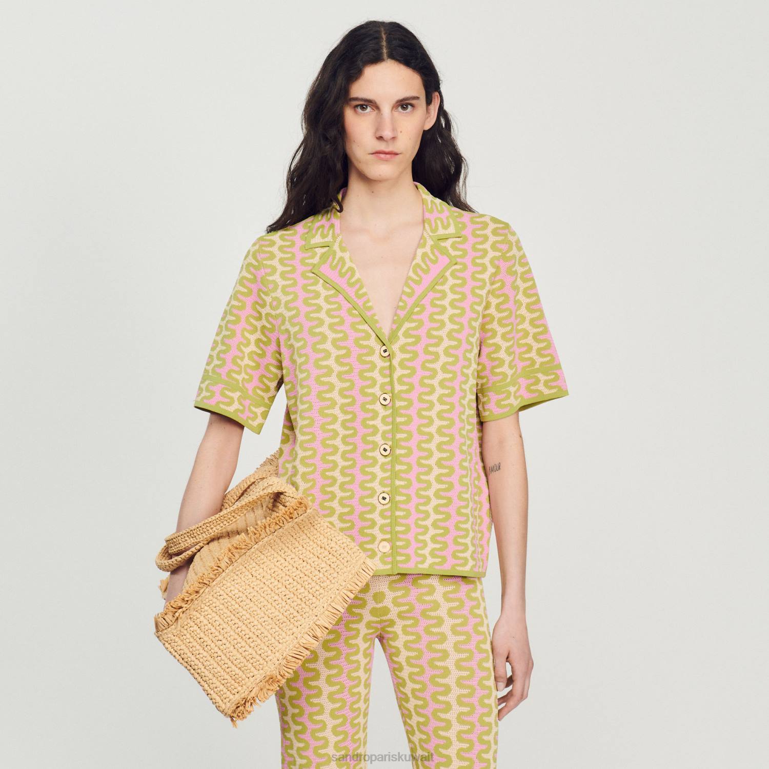 ثياب Sandro Paris سترة متماسكة منقوشة متعدد الألوان نحيف ZJ00270