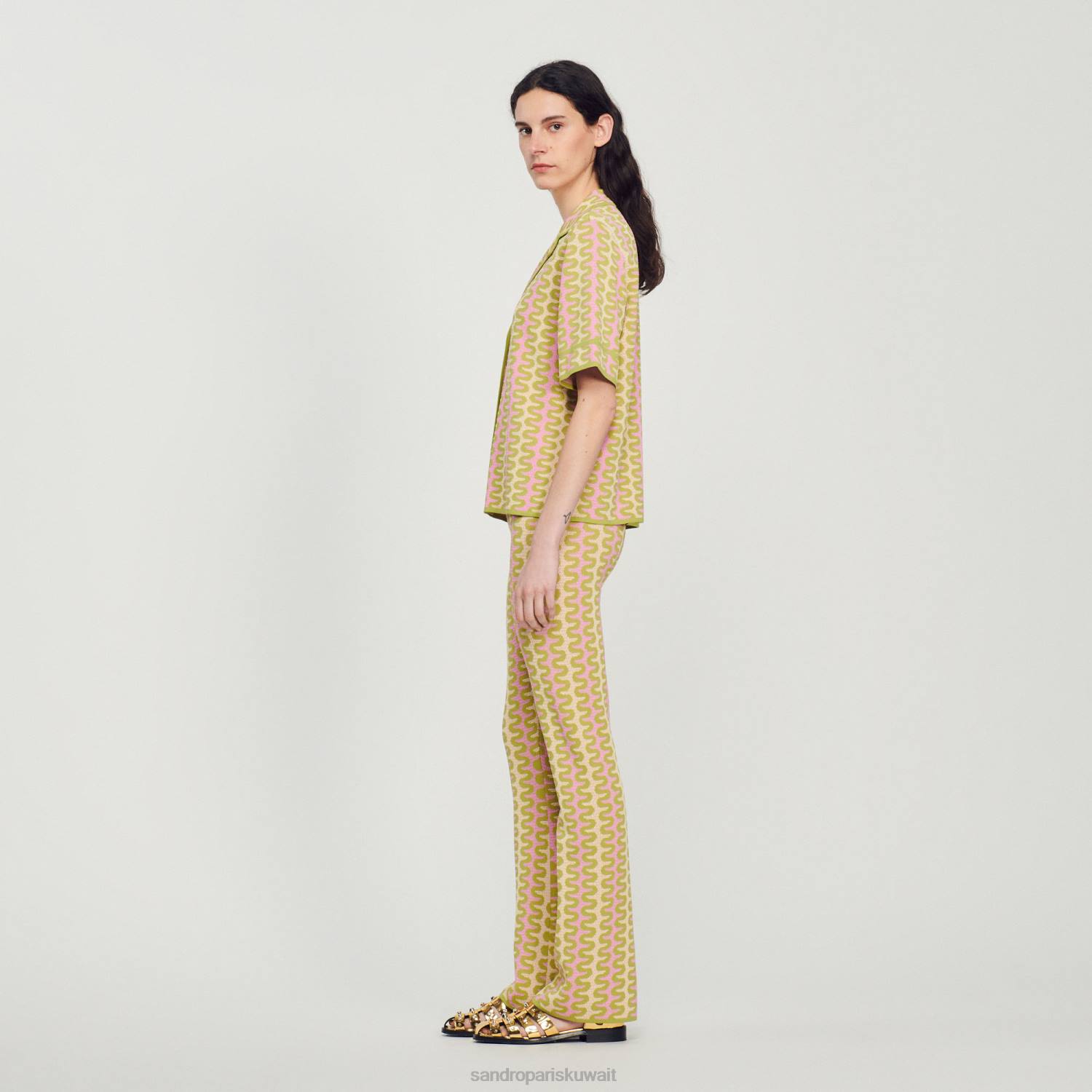 ثياب Sandro Paris سترة متماسكة منقوشة متعدد الألوان نحيف ZJ00270