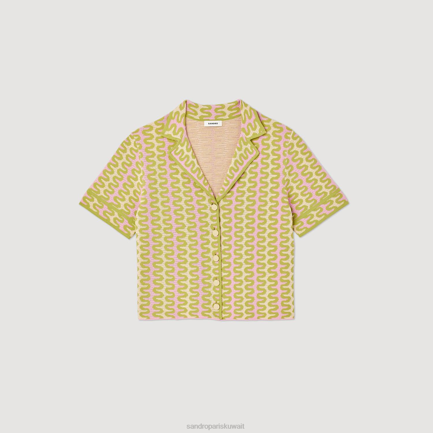 ثياب Sandro Paris سترة متماسكة منقوشة متعدد الألوان نحيف ZJ00270