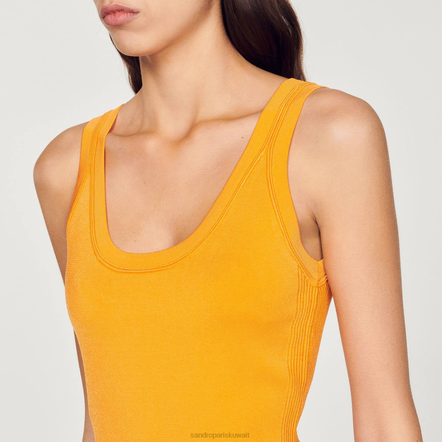 ثياب Sandro Paris فستان متماسكة مهدب البرتقالي نحيف ZJ00271