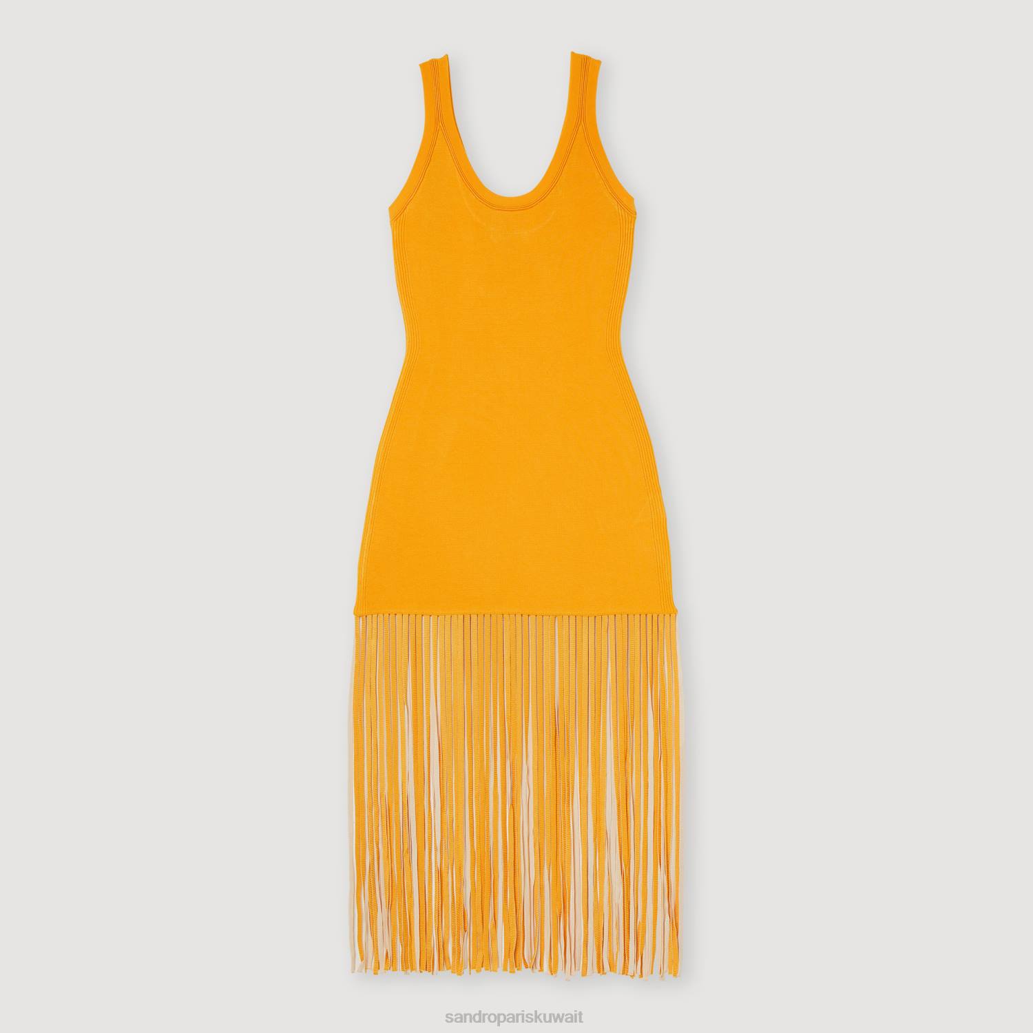 ثياب Sandro Paris فستان متماسكة مهدب البرتقالي نحيف ZJ00271
