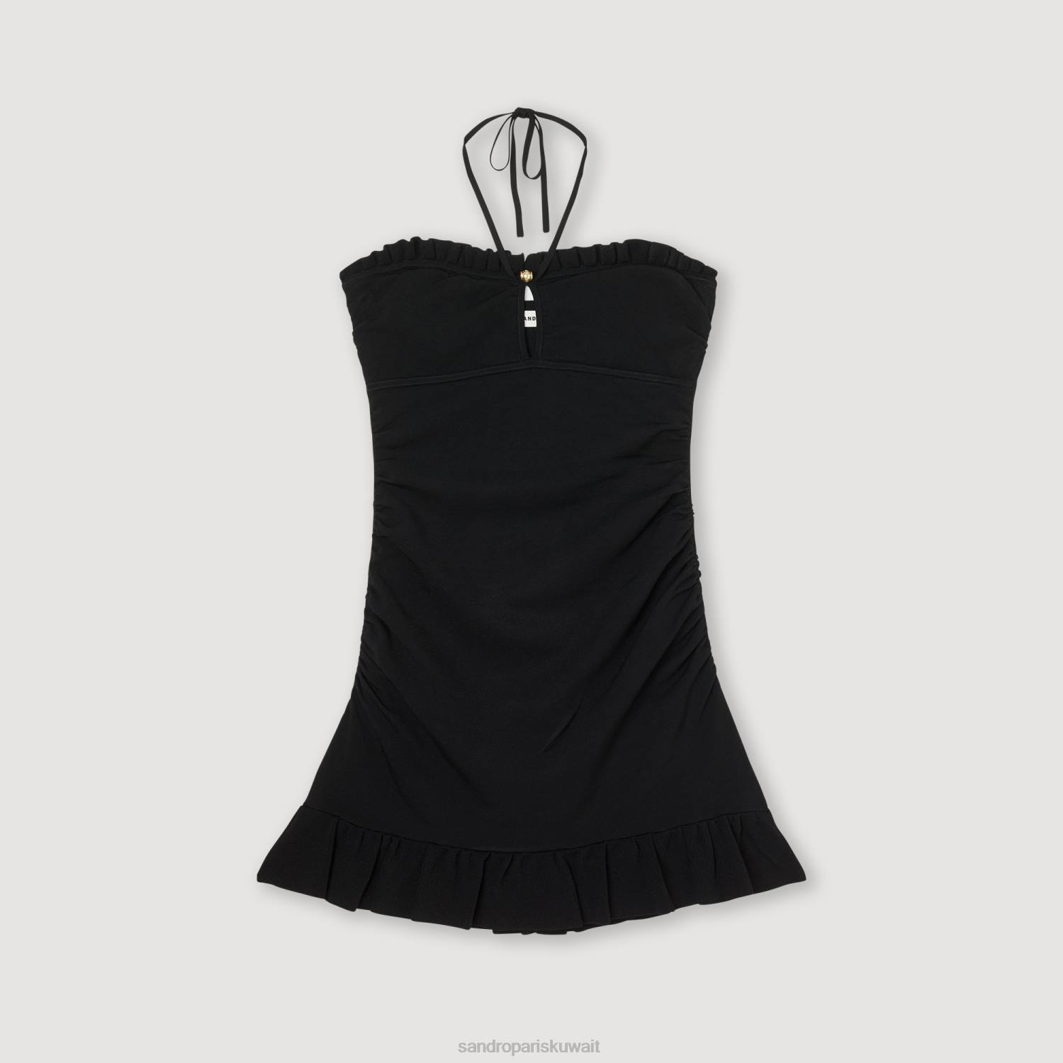 ثياب Sandro Paris فستان قصير مع الكشكشة أسود نحيف ZJ00272