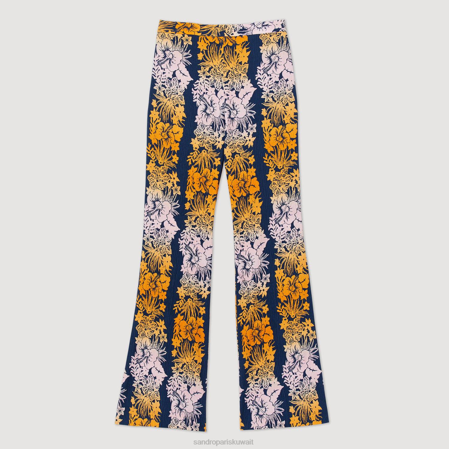 ثياب Sandro Paris بنطال فضفاض بطباعة هاواي أسود نحيف ZJ00273