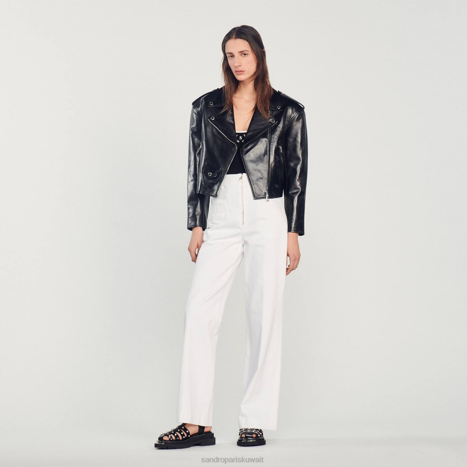 ثياب Sandro Paris بنطال قماش واسع الساق أبيض نحيف ZJ00274