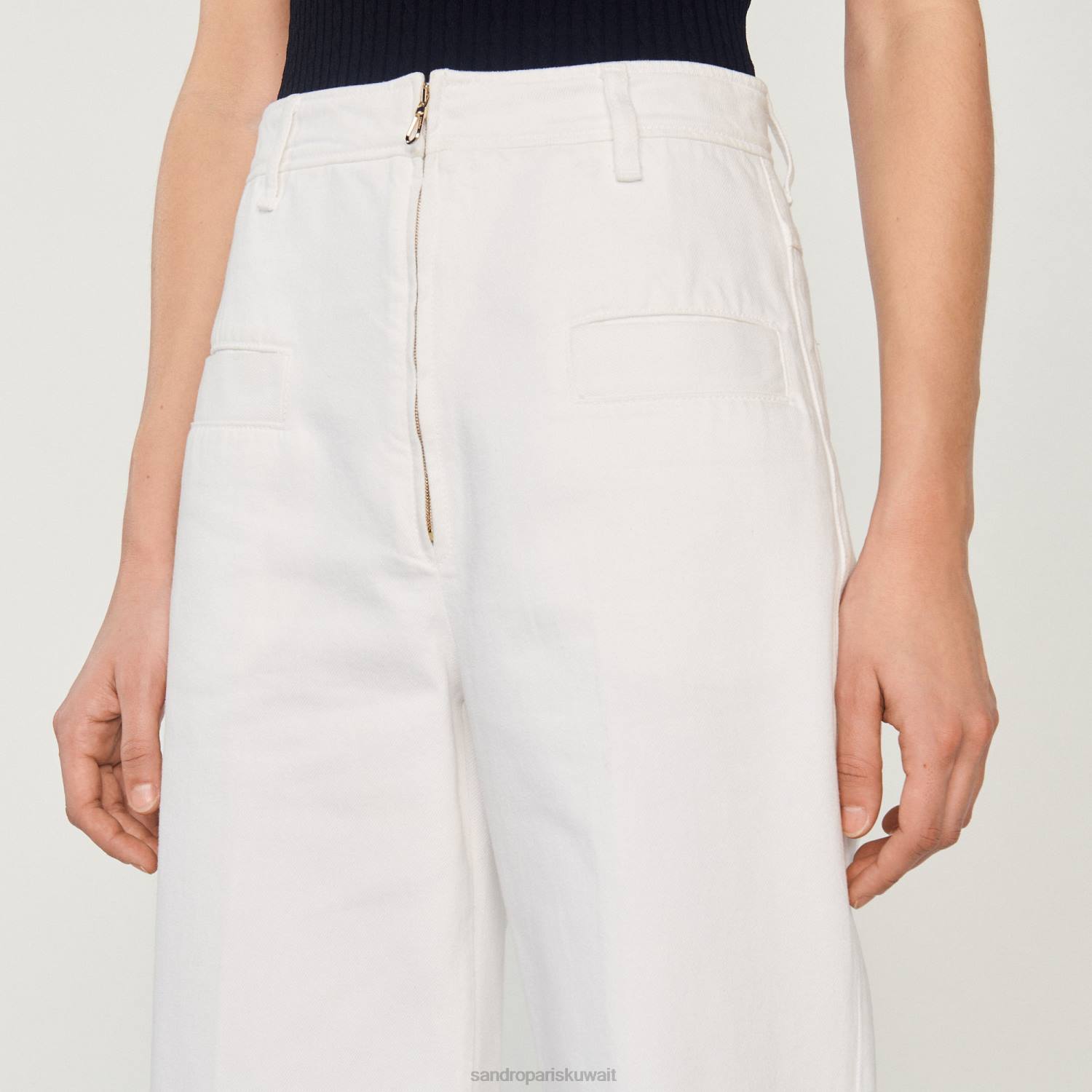 ثياب Sandro Paris بنطال قماش واسع الساق أبيض نحيف ZJ00274