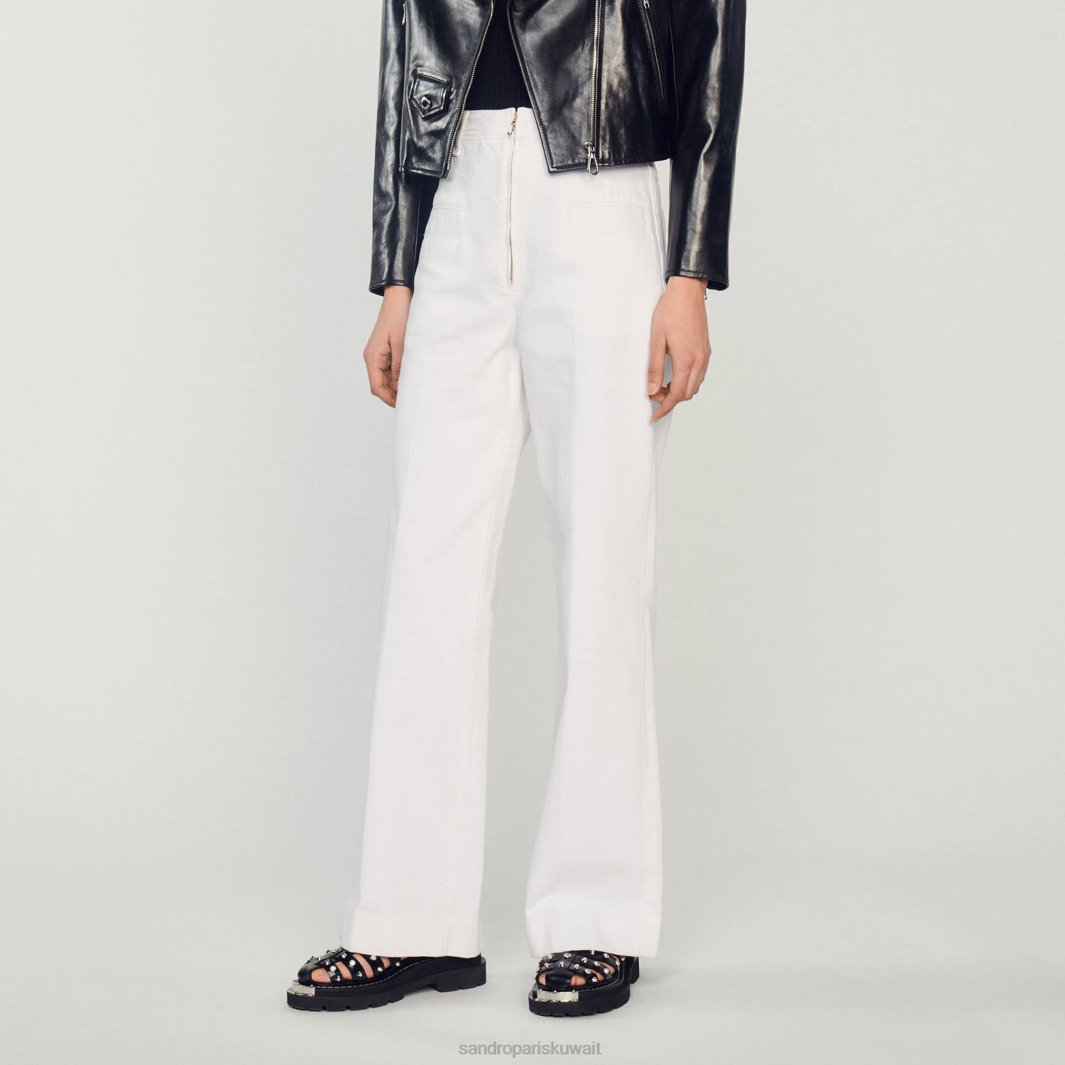 ثياب Sandro Paris بنطال قماش واسع الساق أبيض نحيف ZJ00274