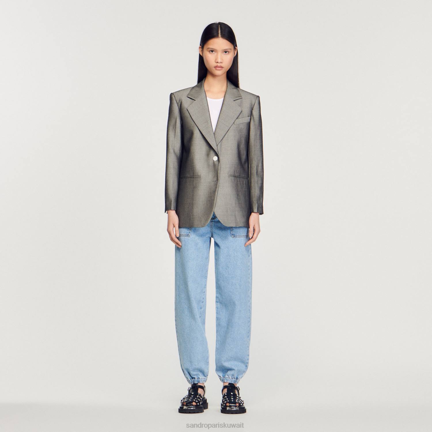 ثياب Sandro Paris سترة مصممة رمادي نحيف ZJ00275