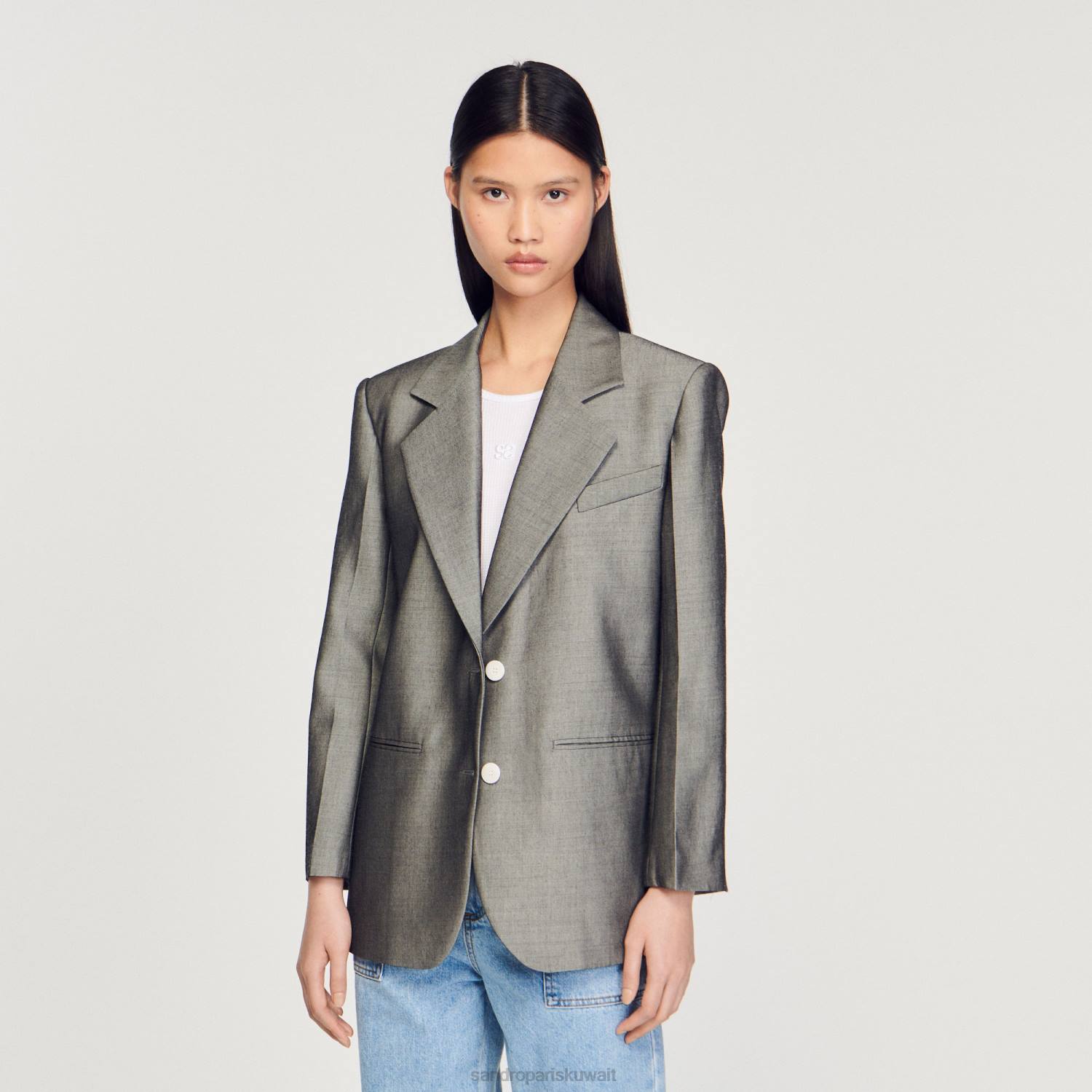 ثياب Sandro Paris سترة مصممة رمادي نحيف ZJ00275