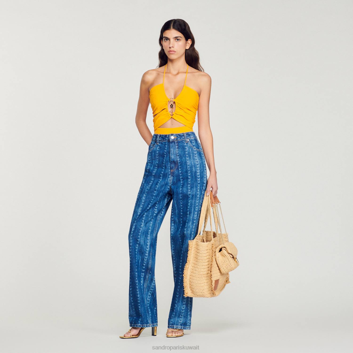 ثياب Sandro Paris جينز منقوش باهت جينز أزرق نحيف ZJ00276