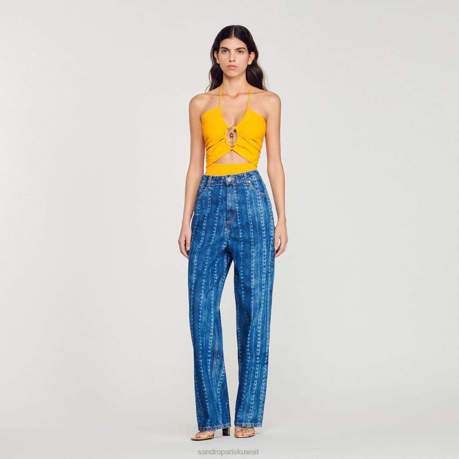 ثياب Sandro Paris جينز منقوش باهت جينز أزرق نحيف ZJ00276