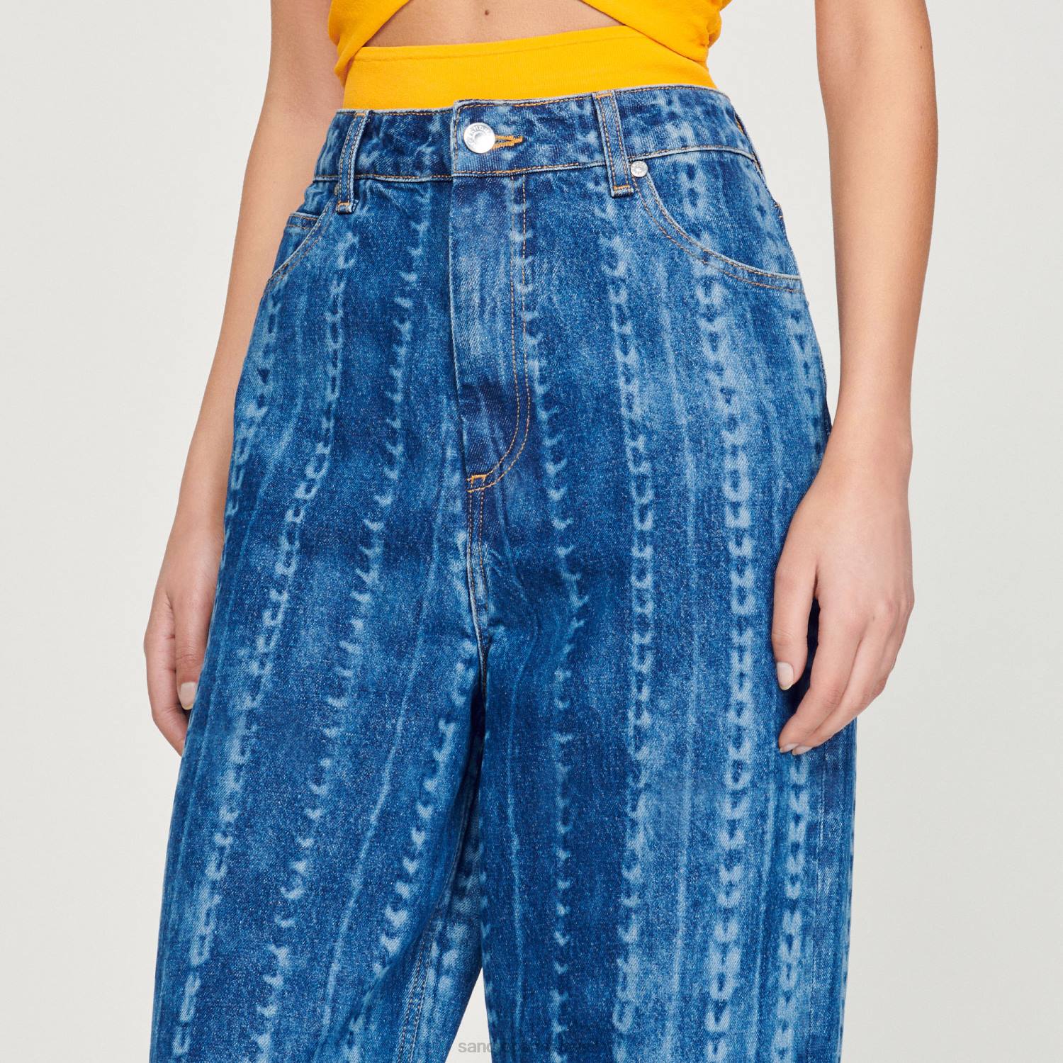 ثياب Sandro Paris جينز منقوش باهت جينز أزرق نحيف ZJ00276