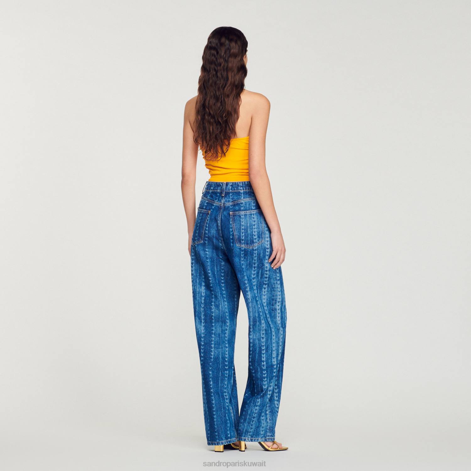 ثياب Sandro Paris جينز منقوش باهت جينز أزرق نحيف ZJ00276