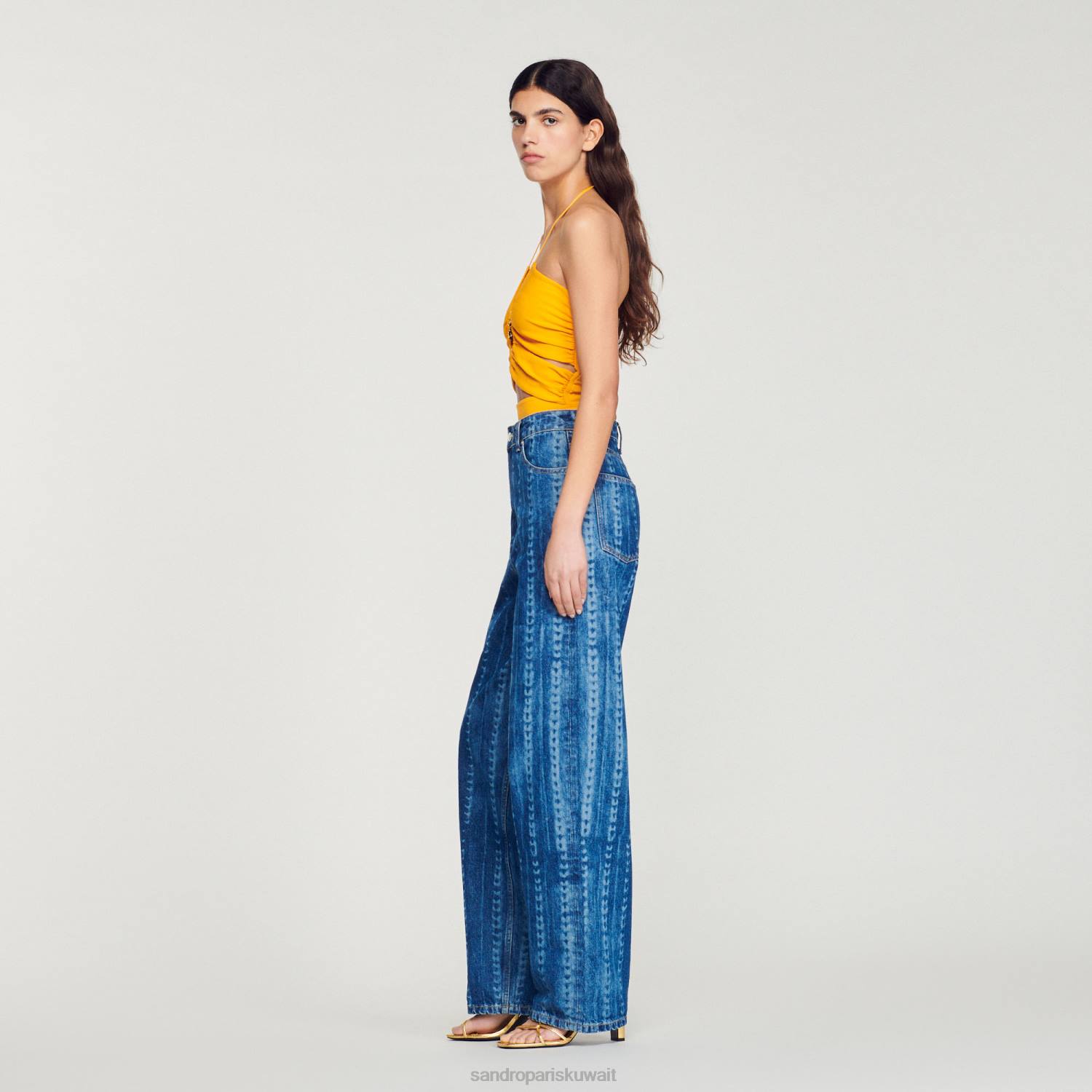 ثياب Sandro Paris جينز منقوش باهت جينز أزرق نحيف ZJ00276