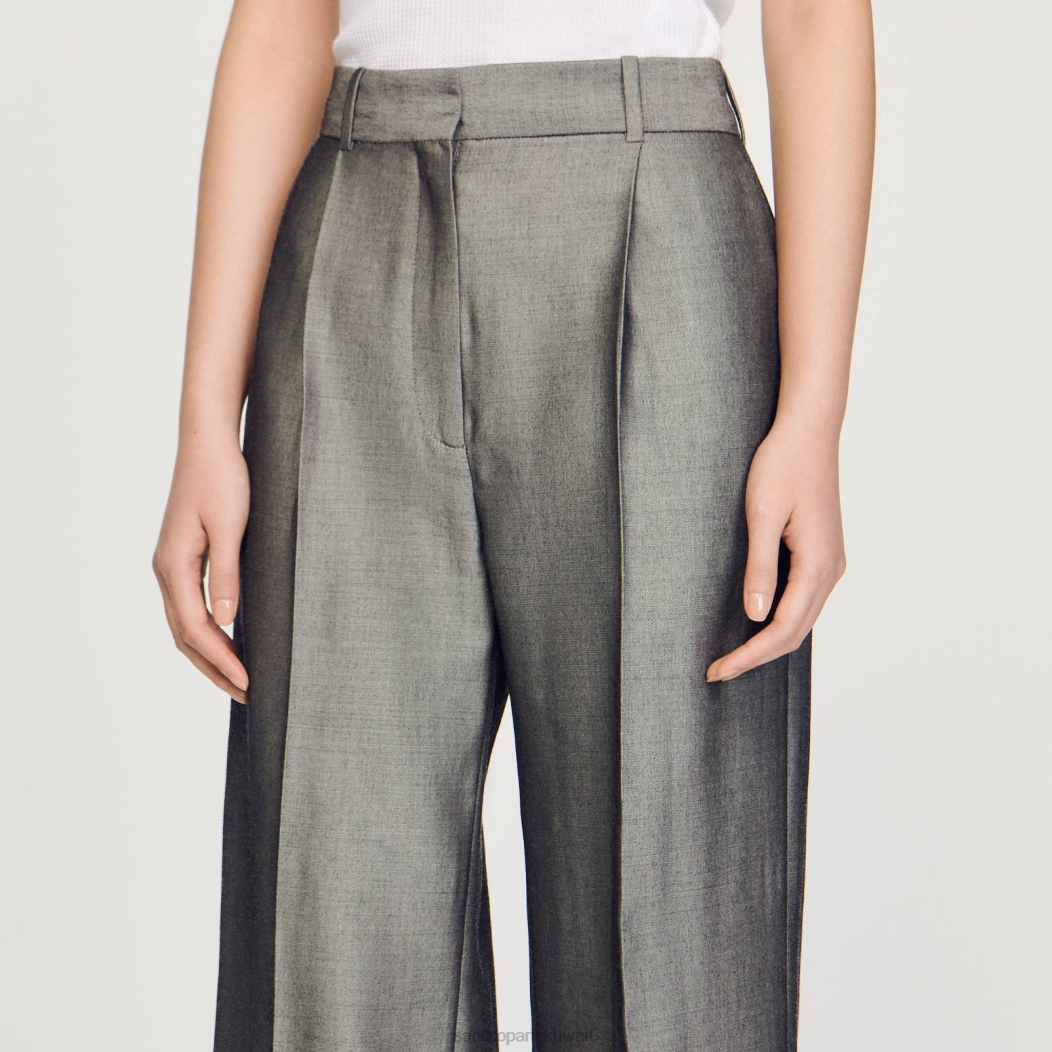 ثياب Sandro Paris السراويل واسعة الساق رمادي نحيف ZJ00277