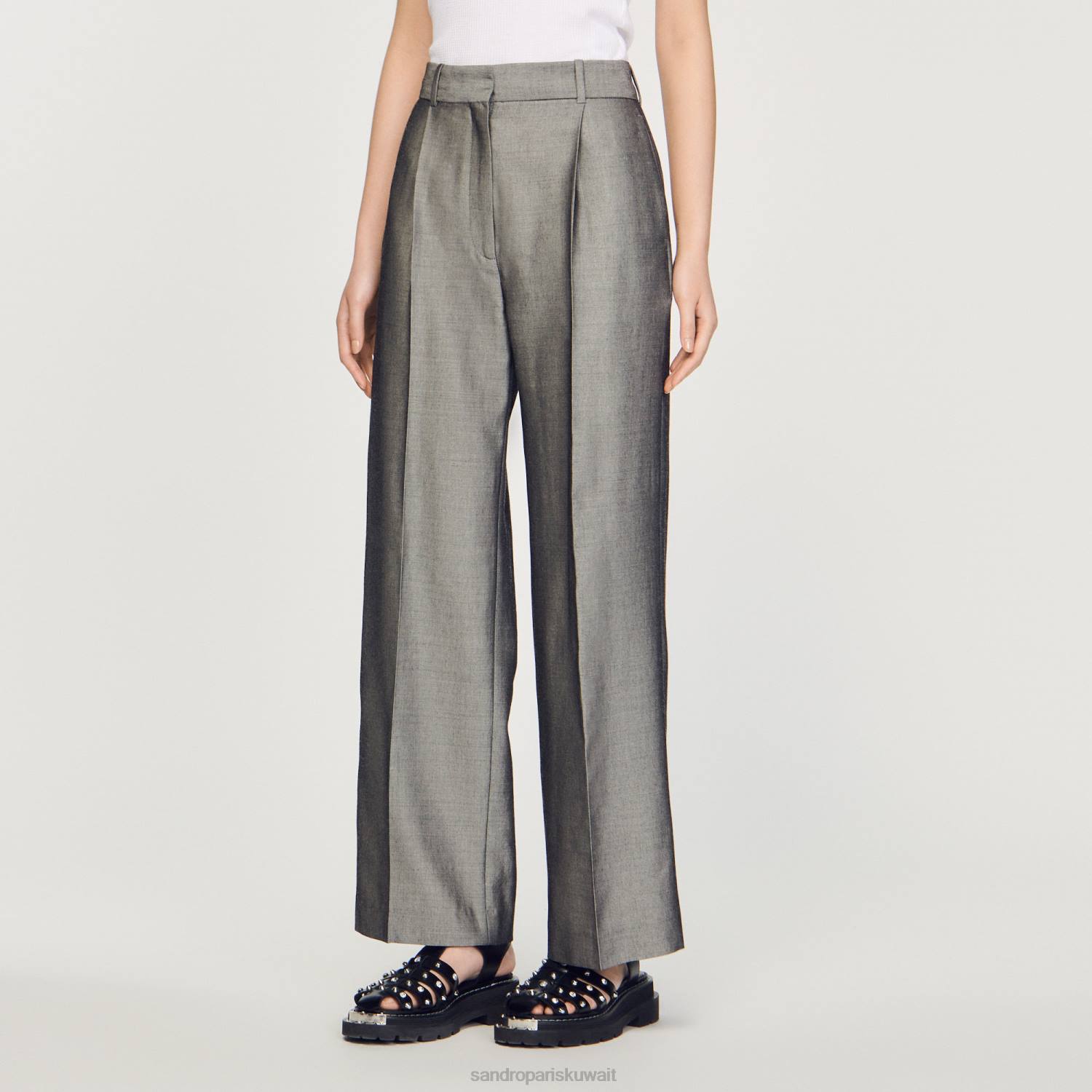 ثياب Sandro Paris السراويل واسعة الساق رمادي نحيف ZJ00277