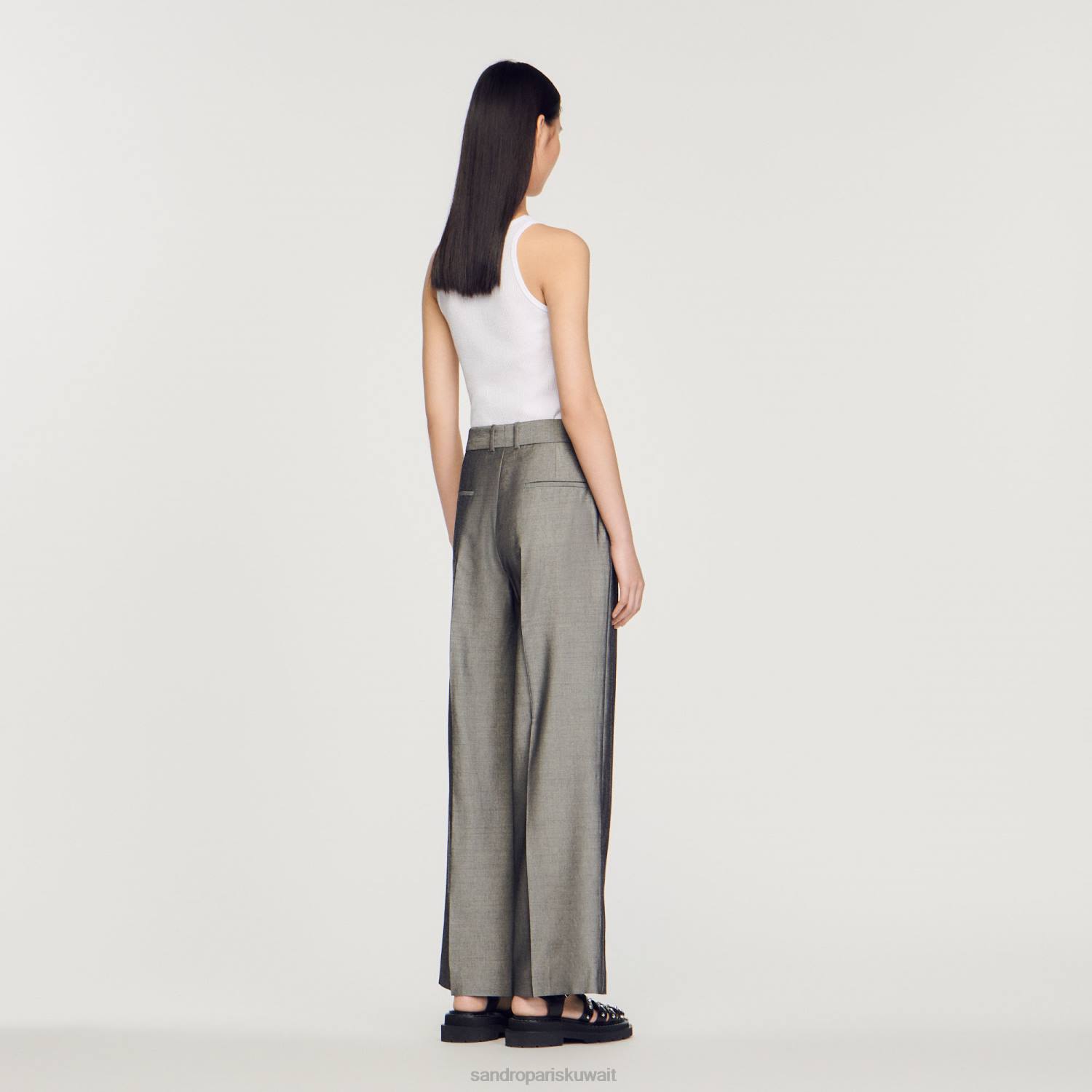 ثياب Sandro Paris السراويل واسعة الساق رمادي نحيف ZJ00277