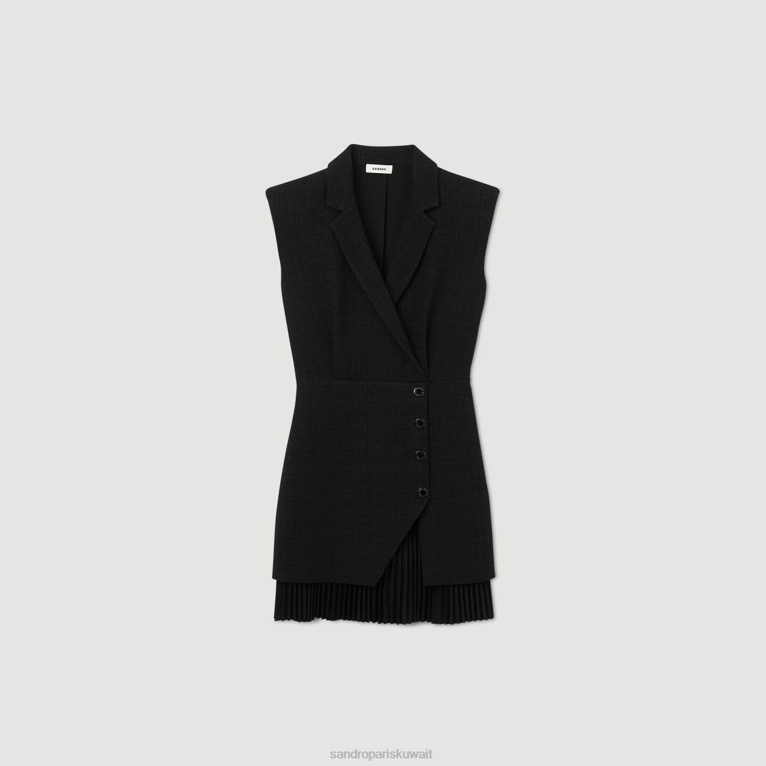 ثياب Sandro Paris فستان تويد مطوي أسود نحيف ZJ0028