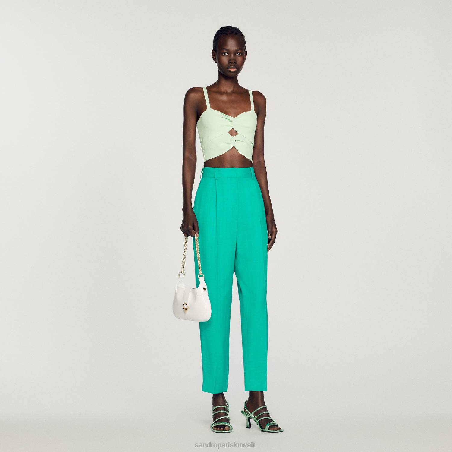 ثياب Sandro Paris بنطال مستقيم الأرجل إيمورود الأخضر نحيف ZJ00280