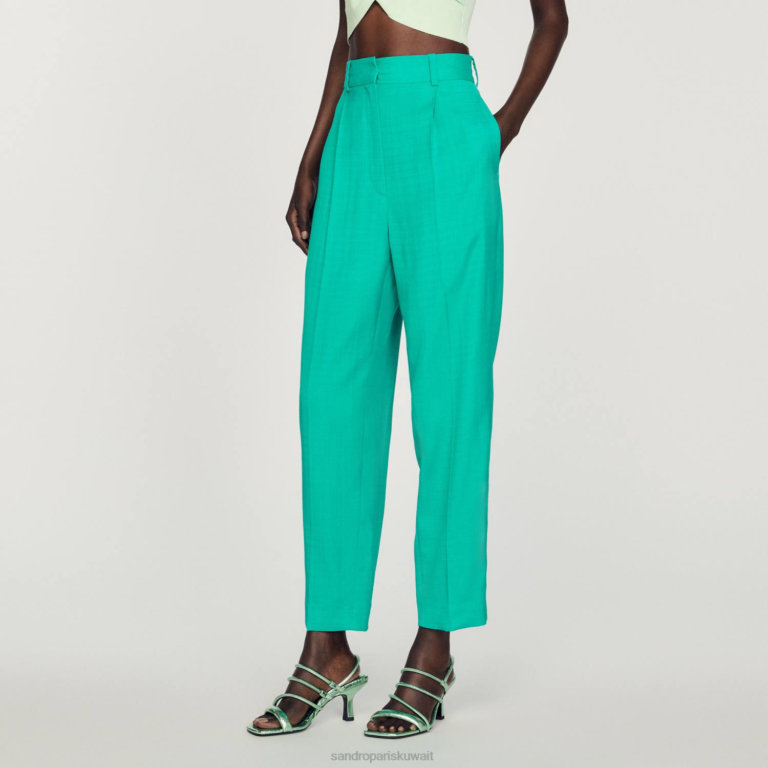 ثياب Sandro Paris بنطال مستقيم الأرجل إيمورود الأخضر نحيف ZJ00280