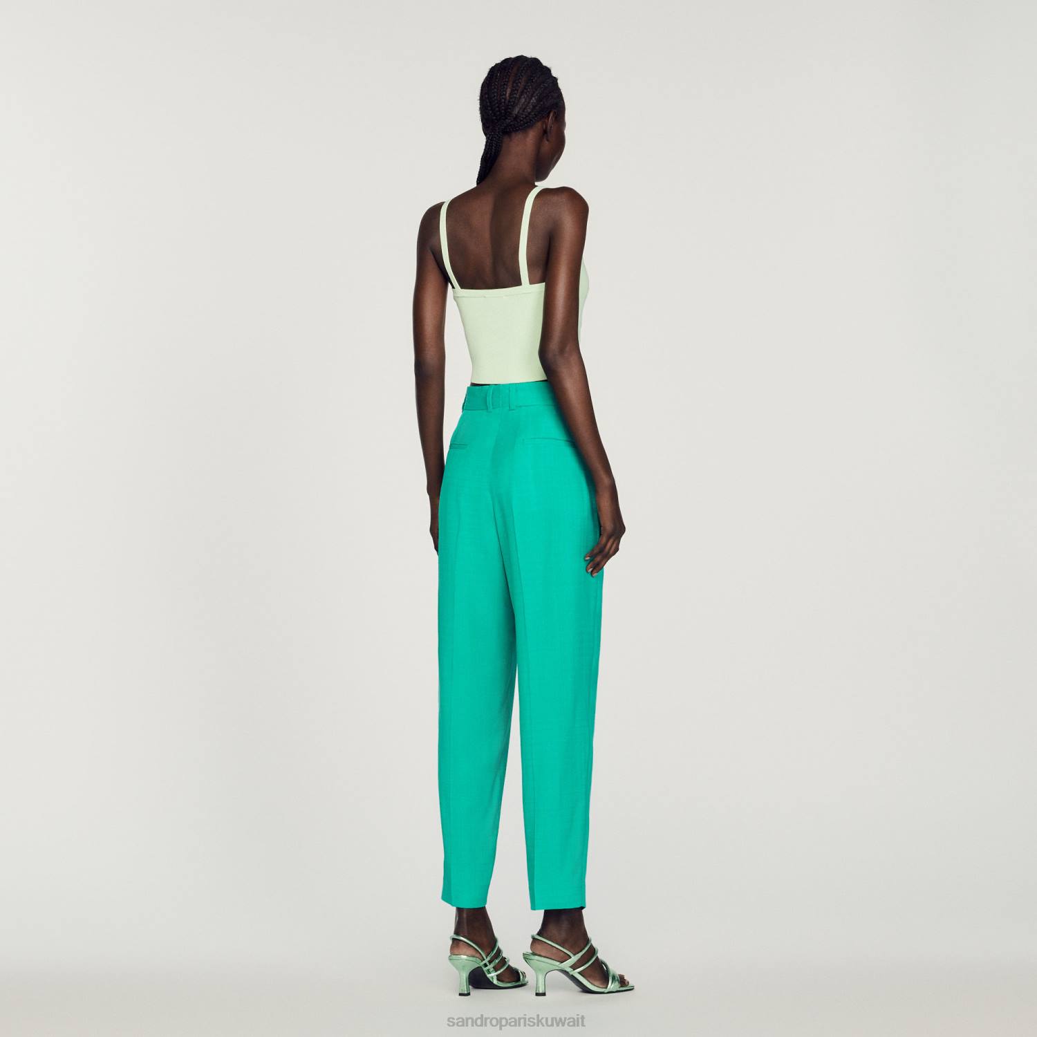 ثياب Sandro Paris بنطال مستقيم الأرجل إيمورود الأخضر نحيف ZJ00280